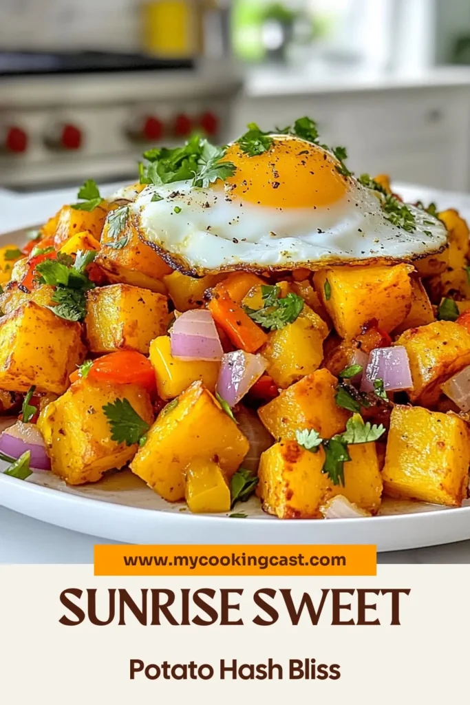 Looking for a delicious start to your day? Try this Sweet Potato Hash with Eggs, a healthy sweet potato dish that's perfect for breakfast. This easy sweet potato skillet meal combines savory vegetables and perfectly cooked eggs to create a filling vegetable hash breakfast. Discover the best sweet potato hash recipe that’s as nutritious as it is tasty. Save this recipe for your next morning meal! #SweetPotatoHash #HealthyBreakfast #SkilletMeals #VegetableHash
