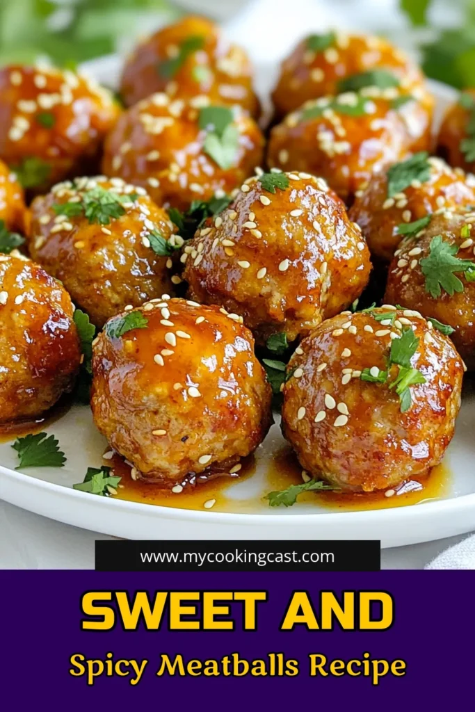 Discover the perfect blend of sweetness and heat with these Honey Sriracha meatballs! This ground chicken meatballs recipe features spicy meatball appetizers baked to perfection with a delicious honey glaze. Perfect for gatherings, these baked meatballs with honey glaze are sure to impress. Try this easy Sriracha sauce recipe today and elevate your appetizer game. Save this for your next get-together! #MeatballRecipes #SpicyAppetizers #HoneySriracha #BakedMeatballs