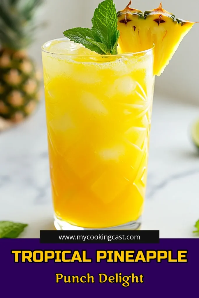 Quench your thirst with this Pineapple Paradise Punch, the ultimate tropical punch recipe for all your summer gatherings. Made with fresh pineapple juice, coconut water, and a splash of sparkling water, this refreshing summer beverage is a hit at any party. It's an easy party punch that's fun to make and even more delightful to drink. Try this coconut water drink today! Save it for your next celebration! #PineappleParadisePunch #TropicalPunch #RefreshingDrinks #SummerMocktails