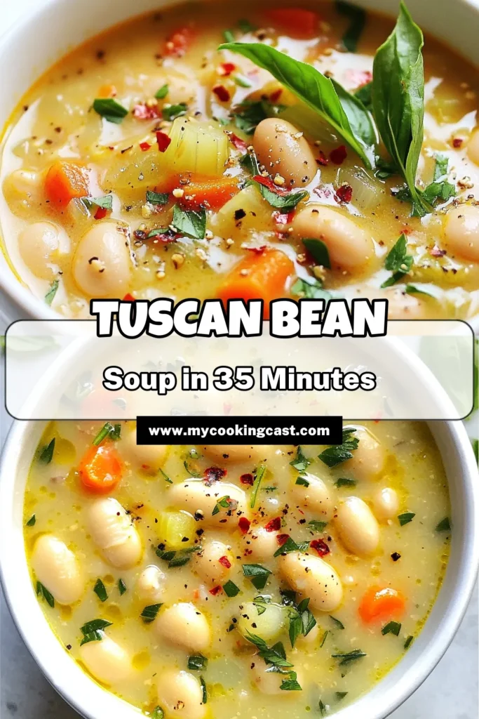 Warm up with this delicious Tuscan white bean soup, a healthy bean soup featuring cannellini beans and packed with veggies! This comforting vegetable broth soup is not only easy to make but also a nourishing kale spinach soup that your whole family will love. Perfect for a quick weeknight dinner. Try this cannellini bean recipe today! Save it for later and enjoy the flavors of Tuscany! #TuscanWhiteBeanSoup #HealthyRecipes #SoupLovers #PlantBasedEating