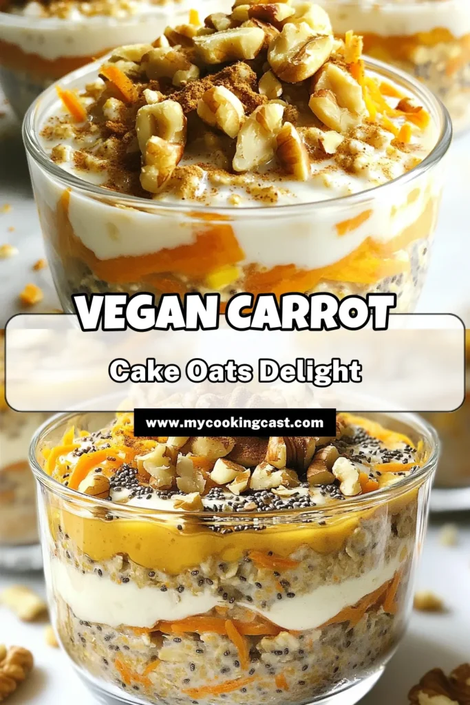 Start your day with a delicious twist on breakfast! Try these Vegan Carrot Cake Overnight Oats for a nutritious and satisfying meal. This healthy overnight oats recipe combines rolled oats, grated carrot, and warm spices, making it a perfect plant-based breakfast idea. Enjoy gluten-free carrot cake oats packed with flavor and texture. Save this recipe for a delightful start to your morning! #VeganBreakfast #HealthyOats #PlantBased #GlutenFreeOats