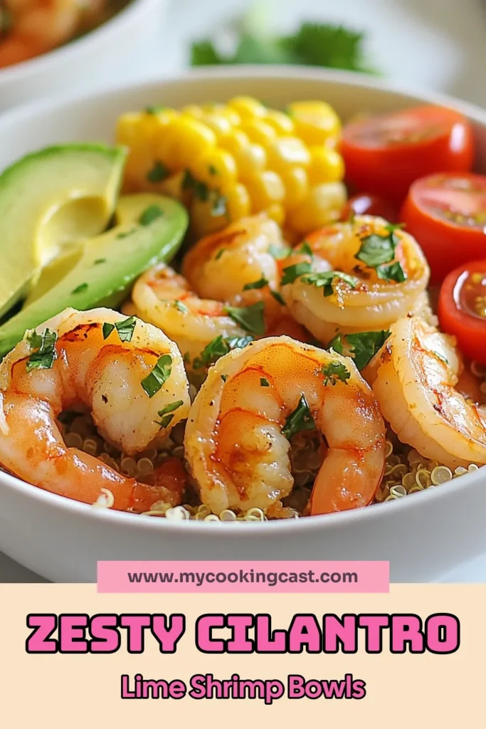 Discover the deliciousness of Cilantro Lime Shrimp Bowls! This flavorful Shrimp Quinoa Bowl Recipe is perfect for healthy eaters looking for Easy Seafood Dinners. With zesty Lime Garlic Shrimp paired with quinoa, corn, and fresh veggies, it's a nutritious and satisfying meal. Enjoy this quick and healthy dish for dinner tonight! Save this recipe for your next meal! #CilantroLimeShrimpBowls #HealthyShrimpRecipes #EasySeafoodDinners #ShrimpQuinoaBowlRecipe