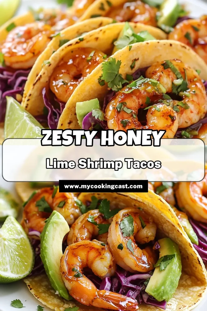 Discover the perfect blend of flavors with these honey lime shrimp tacos! This easy shrimp taco recipe features a zesty shrimp taco marinade that brings out the best in healthy shrimp tacos. Served on warm corn tortillas and topped with crunchy red cabbage and creamy avocado, these shrimp taco delights are a must-try. Get ready to impress your guests with this quick and delicious meal! Save this recipe today! #ShrimpTacos #HealthyRecipes #EasyDinner #TacoNight