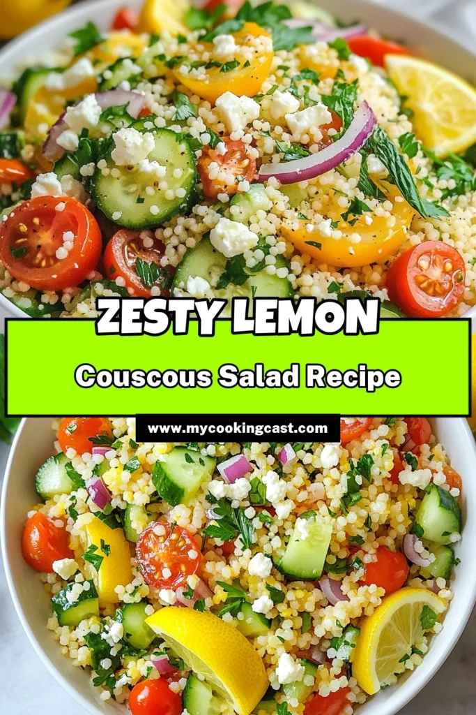 Looking for a refreshing and nutritious dish? Try this Lemon Herb Couscous Salad! Packed with colorful veggies, this Mediterranean Couscous Salad is perfect as a side or light meal. It’s a healthy couscous salad that’s vegetarian-friendly, bursting with flavor from zesty lemon and aromatic herbs. Don't miss out on this easy Herb Couscous Recipe that will elevate your dining experience. Save this recipe for your next meal! #LemonCouscousSalad #HealthyCouscous #MediterraneanSalad #VegetarianRecipes