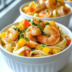 - 8 oz fettuccine pasta - 1 lb large shrimp, peeled and deveined - 2 tablespoons Cajun seasoning - 2 tablespoons olive oil - 3 cloves garlic, minced - 1 cup heavy cream - 1 cup grated Parmesan cheese - 1/2 cup diced bell peppers (red and green) - 1/4 cup chopped green onions - Salt and pepper to taste - Fresh parsley for garnish For Cajun Shrimp Alfredo Pasta, you need a few key items. First, the fettuccine pasta gives the dish its classic structure. I prefer large shrimp for their tender bite and flavor. Cajun seasoning adds the spice that makes this meal pop. Next, we have some extra ingredients. Olive oil serves as a base for cooking. Garlic brings a nice aroma and taste. Heavy cream creates the rich alfredo sauce. Parmesan cheese adds a savory depth. Bell peppers give color and crunch. Green onions lend a fresh touch, while salt and pepper balance the flavors. Finally, fresh parsley is perfect for garnish. It adds a vibrant look and a hint of freshness. Gather these ingredients, and you're ready to create a dish that’s both flavorful and easy! {{ingredient_image_1}} To start, bring a large pot of salted water to a boil. This makes the pasta taste better. Add the fettuccine pasta and cook it until it is al dente. Al dente means it is firm but not hard. This usually takes about 8 to 10 minutes. It is key to check the package for exact time. Once done, drain the pasta in a colander. Set it aside but do not rinse. Rinsing removes the starch that helps the sauce stick. Next, take your shrimp and toss them in a bowl with Cajun seasoning. Make sure each shrimp gets coated well. Cajun spice adds a nice kick to the shrimp. In a large skillet, heat the olive oil over medium heat. When the oil is hot, add the shrimp. Cook them for about 2 to 3 minutes on each side. You want them to turn pink and curl up slightly. Once cooked, remove the shrimp from the skillet and set them aside. In the same skillet, it’s time to make the Alfredo sauce. Start by adding minced garlic and diced bell peppers to the pan. Sauté them for about 2 minutes until they smell good. Then pour in the heavy cream, stirring gently. Bring it to a gentle simmer. This helps the flavors mix. Gradually whisk in the grated Parmesan cheese. Keep stirring until it melts and becomes creamy. Taste the sauce and add salt and pepper as needed. Now, add the cooked fettuccine and shrimp back into the skillet. Toss everything together. Make sure the pasta is well coated in the sauce. This is where all the magic happens. If you find the pasta too dry, add a bit more cream or pasta water. This keeps everything moist and delicious. For the last step, stir in the chopped green onions. This adds a fresh crunch to the dish. Let everything heat through for another minute. This finishes cooking the pasta and shrimp. Now you’re ready to serve! Dish out the Cajun Shrimp Alfredo Pasta into bowls. For a pretty touch, garnish with fresh parsley. Enjoy your meal! Adjusting Thickness and Creaminess To get the right thickness, start with heavy cream. If your sauce is too thick, add a splash of pasta water. This helps thin it out while adding flavor. For creaminess, make sure to whisk in the Parmesan cheese slowly. This helps it melt well. Seasoning for Flavor Balance Taste your sauce as you cook. Add salt and pepper to enhance the flavors. If you want more spice, toss in extra Cajun seasoning. Just a pinch can make a big difference. Avoiding Overcooking Cook your shrimp just until they turn pink. This usually takes about 2-3 minutes per side. Overcooked shrimp become rubbery and tough. Choosing the Right Heat Level Use medium heat when cooking shrimp. It allows for even cooking without burning. If the oil smokes, lower the heat. You want a nice sizzle, not a burn. Best Sides and Pairings Cajun Shrimp Alfredo pairs well with garlic bread or a fresh salad. A crisp green salad adds a nice crunch and balances the creamy pasta. Presentation Tips for Plating When plating, use a large bowl. Twirl the fettuccine for a nice spiral. Top with shrimp, then sprinkle green onions and parsley for color. This makes your dish look gourmet and inviting. Pro Tips Perfect Pasta Texture: Make sure to cook the fettuccine until al dente for the best texture. It will continue to cook slightly when mixed with the sauce. Customize the Spice: Adjust the amount of Cajun seasoning based on your spice preference. You can also add a pinch of cayenne for extra heat if desired. Fresh Ingredients Matter: Use fresh garlic and vegetables for a brighter flavor in your Alfredo sauce. Fresh herbs can also enhance the dish's aroma and taste. Garnish for Appeal: Don't skip the fresh parsley garnish! It not only adds color but also a fresh note that complements the richness of the dish. {{image_2}} You can easily swap proteins in this dish. Try using chicken or sausage instead of shrimp. Chicken thighs work well; they stay moist and full of flavor. You can sauté the chicken in the same way as the shrimp. For sausage, use andouille for a nice kick. Just slice it and cook until browned. If you want a vegetarian option, consider mushrooms or tofu. Both absorb flavors well. Sauté them just like the shrimp, letting them soak up that Cajun spice. To amp up the flavor, add more Cajun seasoning. A pinch more makes the dish spicier. You can also mix in smoked paprika or cayenne for an extra kick. Adding vegetables enhances nutrition and taste. Try spinach, zucchini, or cherry tomatoes. Toss them in with the garlic and peppers for a colorful boost. They add great texture and freshness. If you're looking for gluten-free options, use gluten-free pasta. Many brands offer great alternatives that cook well. Check the package for cooking times. For a low-carb meal, swap pasta for spiralized zucchini or cauliflower rice. Both options work nicely and keep the dish light. Just sauté them briefly to keep their crunch. Enjoy your Cajun Shrimp Alfredo Pasta in a healthier way! To keep your Cajun shrimp Alfredo pasta fresh, use proper containers. Glass or plastic containers with tight lids work best. Store the pasta in the fridge within two hours of cooking. This helps prevent bacteria growth. Cooling is key. Let the pasta cool for about 30 minutes before sealing it. Avoid putting hot food directly in the fridge. This can raise the fridge temperature and spoil other foods. When you're ready to eat leftovers, keep the pasta creamy. Use a skillet over low heat and add a splash of milk or cream. This will help smooth out the sauce. Stir gently as it warms up. Avoid dryness by covering the skillet with a lid. This traps steam and keeps the pasta moist. You can also microwave it in short bursts, stirring in between to prevent hot spots. If you want to save some for later, freezing works well. Portion the pasta into freezer-safe bags or containers. Remove as much air as possible to avoid freezer burn. When you’re ready to eat, thaw in the fridge overnight. For best flavor and texture, reheat on the stove. This keeps the pasta and sauce from getting mushy. Enjoy your delicious meal anytime! - Dairy Alternatives: You can use whole milk or half-and-half. They will make a lighter sauce. If you want more creaminess, try sour cream or cream cheese. - Non-Dairy Options: Coconut cream works well for a rich taste. Cashew cream is another great choice. Both will keep the sauce creamy without dairy. - Visual Cues: Cooked shrimp turn pink and opaque. They also curl into a C shape. If they remain gray or translucent, keep cooking them. - Cooking Times: It usually takes 2-3 minutes per side. For large shrimp, check after 4-6 minutes total cooking time. - Prepping in Advance: You can cook the shrimp and pasta ahead. Store them separately. Make the sauce right before serving for the best taste. - Best Storage Practices: Keep leftovers in airtight containers. Refrigerate for up to 3 days. For longer storage, freeze it in portions to enjoy later. - Common Ingredients: Cajun seasoning often includes paprika, garlic powder, onion powder, cayenne pepper, and black pepper. You might also find thyme and oregano. - Making Your Own Blend: Mix equal parts of paprika and garlic powder. Add a pinch of cayenne and black pepper to taste. Adjust spices to fit your heat preference. We explored the ingredients and steps to create a delicious Cajun Shrimp Alfredo Pasta. You learned how to cook fettuccine, prepare shrimp, and make a creamy sauce. We also shared tips for perfecting your dish and offered variations to suit your taste. Cajun Shrimp Alfredo is easy to love. You can impress your family and friends with it. Enjoy this dish any day of the week!