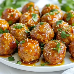 To make Honey Sriracha Meatballs, gather these simple ingredients: - 1 pound ground chicken (or turkey) - 1/2 cup breadcrumbs - 1/4 cup minced green onions - 2 cloves garlic, minced - 1 egg, beaten - 1 tablespoon soy sauce - 1 teaspoon grated ginger - 1/3 cup honey - 1/4 cup Sriracha sauce - 1 tablespoon rice vinegar - Salt and pepper to taste - Optional garnishes: sesame seeds, fresh cilantro Each ingredient plays a key role in flavor and texture. Ground chicken or turkey is lean and tender. Breadcrumbs help bind the meatballs. Minced green onions add freshness. Garlic gives a savory depth. The egg helps hold everything together. Soy sauce adds umami. Grated ginger brings warmth. Honey and Sriracha deliver the sweet and spicy kick. Rice vinegar balances the flavors. Salt and pepper enhance everything. Lastly, garnishes like sesame seeds and cilantro add a nice touch. These ingredients are easy to find. You can swap ground chicken with turkey or even pork for a different taste. Enjoy mixing these flavors together! {{ingredient_image_1}} 1. Preheating the oven Start by setting your oven to 400°F (200°C). This will get it hot and ready for your meatballs. Preheating helps cook them evenly. 2. Preparing the baking sheet Line a baking sheet with parchment paper. This makes cleanup easy and stops the meatballs from sticking. 3. Mixing the meatball ingredients In a large bowl, mix together 1 pound of ground chicken, 1/2 cup of breadcrumbs, 1/4 cup of minced green onions, and 2 minced garlic cloves. Add 1 beaten egg, 1 tablespoon of soy sauce, 1 teaspoon of grated ginger, salt, and pepper. Mix well until everything is combined. 4. Forming the meatballs Shape the mixture into small balls, about 1-inch in size. Place them on your lined baking sheet, giving them some space. 1. Whisking the glaze In a separate bowl, whisk together 1/3 cup of honey, 1/4 cup of Sriracha sauce, and 1 tablespoon of rice vinegar. Mix until smooth. Set aside a little sauce for later. 2. Coating the meatballs Brush or drizzle the glaze over the meatballs. Make sure each one is well coated for the best flavor. 3. Baking time and temperature Bake the meatballs in the oven for 18-20 minutes. They should be cooked through and golden brown when done. 4. Applying the glaze before serving Once the meatballs are out of the oven, brush them with the reserved glaze. This adds an extra kick of flavor. Baking is my go-to for these Honey Sriracha Meatballs. It keeps them juicy and tender. Frying can add a crispy edge but may also add unwanted grease. If you want to bake, preheat your oven to 400°F (200°C). It’s the best temperature for a golden brown finish. To shape perfect meatballs, wet your hands with water. This helps prevent the meat from sticking. Aim for about 1-inch rounds. This size ensures even cooking and great flavor in every bite. You can easily adjust the spiciness level. If you like it mild, reduce the Sriracha. For a kick, add more. Taste as you mix, and find your sweet spot. Consider adding more herbs or spices. Fresh cilantro adds brightness. You might also try garlic powder or onion powder for depth. Don't be afraid to get creative! Pro Tips Choose the Right Meat: Ground chicken or turkey works best for a lighter option, but you can also use ground beef for a richer flavor. Keep it Juicy: Make sure not to overmix the meatball mixture to keep them tender and juicy after baking. Adjust the Heat: Modify the amount of Sriracha in the glaze according to your spice preference for a milder or spicier kick. Perfect Serving: Serve these meatballs with toothpicks as an appetizer or over rice for a complete meal. {{image_2}} You can change the ground chicken if you want. Ground turkey works well too. It has a similar taste and texture. For a lighter meatball, consider using ground pork. Each option gives a unique flavor. If you need gluten-free breadcrumbs, try crushed rice cakes or cornflakes. You can also use ground oats as a healthy option. They bind well and keep the meatballs moist. Want to switch up the sauce? Try adding orange juice for a sweet twist. Mixing hoisin sauce with Sriracha gives a deeper flavor. You can also add lime juice for extra zest. Each change can make the dish exciting. For vegetarian or vegan options, use lentils or chickpeas instead of meat. Mash them well and mix with your other ingredients. For the glaze, substitute honey with maple syrup. This keeps the sweetness while making it plant-based. To keep your Honey Sriracha Meatballs fresh, store them in an airtight container. This helps lock in moisture and flavor. For best results, place them in the fridge right after they cool down. They will stay tasty for up to four days. If you want to save them for later, freezing is a great option. Just place the meatballs in a single layer on a baking sheet. Freeze them for a couple of hours until firm. Then, transfer them to a freezer-safe bag. They can last up to three months in the freezer. When you're ready to eat them, thaw the meatballs in the fridge overnight. This helps them warm evenly. How long do Honey Sriracha Meatballs last in the fridge? They stay fresh in the fridge for about four days. Always check for signs of spoilage before eating. If they smell off or look strange, it’s best to toss them. For frozen meatballs, use them within three months for the best taste. They may still be safe after that, but the flavor might change. Always mark your containers with dates to track freshness easily. Yes, you can make Honey Sriracha Meatballs ahead of time. Prepare the meatballs and bake them. Once done, let them cool. Store them in an airtight container in the fridge. They will stay fresh for up to three days. You can reheat them in the oven or microwave later. Honey Sriracha Meatballs go well with many sides. Here are some tasty options: - Steamed rice - Fried rice - Roasted vegetables - Asian-style slaw - Noodles These sides balance the sweet and spicy flavors of the meatballs. Absolutely! You can use other meats for this recipe. Ground turkey, beef, or pork works well. Each type will give a different taste. Choose what you like best. Just remember to adjust cooking time if needed. To change the sweetness, add more or less honey. For spiciness, adjust the Sriracha sauce. Start with a small amount and taste as you go. You can always add more. This way, you can make the dish just right for your taste buds. This blog post covered how to make Honey Sriracha Meatballs from start to finish. We discussed the key ingredients and their roles, from ground chicken to honey. I shared simple steps for preparing and baking, along with tips for perfect meatballs. Variations let you customize for taste or dietary needs. Finally, I provided storage tips to keep leftovers fresh. Enjoy making these meatballs at home, and don't be afraid to experiment!