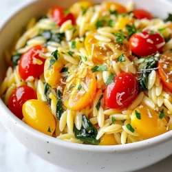 To make One-Pot Lemon Garlic Orzo, gather these simple items: - 1 cup orzo pasta - 2 tablespoons olive oil - 4 cloves garlic, minced - 1 medium yellow onion, diced - 3 cups vegetable broth - 1 cup cherry tomatoes, halved - 1 cup spinach, packed - Zest and juice of 1 lemon - 1 teaspoon dried oregano - Salt and pepper to taste - Fresh parsley, chopped (for garnish) - Grated Parmesan cheese (for serving, optional) If you are missing an ingredient, here are some swaps: - Orzo pasta: You can use any small pasta, like ditalini or couscous. - Olive oil: Canola or avocado oil works well too. - Vegetable broth: Chicken broth or water can replace it. - Spinach: Kale or Swiss chard are good alternatives. - Cherry tomatoes: Diced regular tomatoes will do. - Dried oregano: Italian seasoning or thyme can work in a pinch. Using fresh ingredients is key to great flavor. Here are some tips: - Garlic: Choose firm, plump cloves. They should not be sprouted. - Onions: Look for smooth skin and no soft spots. - Tomatoes: Pick ones that are bright and firm. - Spinach: Get fresh leaves that are vibrant and crisp. - Lemon: A heavier lemon has more juice. - Parsley: Opt for bright green leaves. Avoid yellow or wilted ones. Using fresh ingredients makes your dish pop with flavor and nutrition. This simple meal shines with bright, zesty tastes! {{ingredient_image_1}} To make One-Pot Lemon Garlic Orzo, you need a few fresh ingredients. Start by gathering everything you need: - 1 cup orzo pasta - 2 tablespoons olive oil - 4 cloves garlic, minced - 1 medium yellow onion, diced - 3 cups vegetable broth - 1 cup cherry tomatoes, halved - 1 cup spinach, packed - Zest and juice of 1 lemon - 1 teaspoon dried oregano - Salt and pepper to taste - Fresh parsley, chopped (for garnish) - Grated Parmesan cheese (for serving, optional) Take about 10 minutes to prepare. Dice the onion and mince the garlic. Halve the cherry tomatoes and zest the lemon. This makes cooking easier. Now, let’s cook! First, heat a large saucepan over medium heat. Add the olive oil and let it warm. Add the diced onion. Cook it for about 3-4 minutes. You want it to turn translucent. Next, stir in the minced garlic. Cook for an additional 1-2 minutes. Watch closely so it doesn’t burn. Then, add the orzo pasta. Toast it for 1-2 minutes while stirring. This step gives the orzo extra flavor. Pour in the vegetable broth. Add the cherry tomatoes, lemon zest, lemon juice, and dried oregano. Stir everything well. Bring it to a boil, then reduce the heat to low. Cover the pot and let it simmer for 10-12 minutes. The orzo should be cooked al dente and absorb most of the liquid. After that, stir in the spinach. It will wilt quickly. Season with salt and pepper to taste. Remove from heat and let it sit for a couple of minutes. This helps the dish thicken. Cooking orzo can be fun! Here are some tips to help: - Use a large pot to give orzo space to cook evenly. - Stir often to prevent sticking. - Taste the orzo a minute or two before the time is up. This checks for doneness. - If your orzo is too dry, add a bit more broth. - Don’t forget to let it sit after cooking. This helps all the flavors meld. Enjoy your delicious One-Pot Lemon Garlic Orzo! To boost the flavor of your One-Pot Lemon Garlic Orzo, try these tips. Add more lemon zest for a brighter taste. Fresh herbs like basil or thyme can add depth. You can also toss in a pinch of red pepper flakes for heat. If you love cheese, mix in feta for a tangy finish. A splash of white wine as you cook the garlic can add a rich layer of flavor. When making this dish, avoid these common pitfalls. Don't skip toasting the orzo; it adds a nutty flavor. Be careful not to burn the garlic while cooking. It can turn bitter quickly. Remember to check the orzo often while it simmers. If it cooks too long, it can turn mushy. Lastly, don't forget to season well with salt and pepper. This step is key to bringing out the flavors. For serving, I like to garnish with fresh parsley to add color. A sprinkle of grated Parmesan cheese makes it even better. Serve the orzo with a side of crusty bread. This adds a nice touch for soaking up any extra broth. Pair the dish with a light salad for a complete meal. You can also enjoy it as a side dish next to grilled chicken or fish. Pro Tips Use Fresh Ingredients: Fresh garlic, spinach, and tomatoes will enhance the flavor of this dish significantly compared to using dried or canned alternatives. Don’t Overcook the Orzo: Keep an eye on the cooking time to prevent the orzo from becoming mushy; it should be al dente for the best texture. Customize Your Greens: Feel free to substitute spinach with kale or arugula for a different flavor profile and added nutrients. Garnish Generously: A sprinkle of fresh parsley and a dash of lemon zest on top before serving will add a burst of color and flavor to your dish. {{image_2}} You can easily make this dish vegetarian. Swap vegetable broth for chicken broth to keep it plant-based. Add more veggies like bell peppers, zucchini, or peas for extra color and flavor. Mushrooms also add a nice earthy taste and texture. For a heartier meal, add protein to your orzo. Diced cooked chicken works great. Toss it in when you stir in the spinach. Shrimp is another tasty option. Sauté the shrimp with the garlic and onion for a few minutes before adding the orzo. This will infuse the dish with a lovely seafood flavor. Feel free to get creative with your veggies! Broccoli or asparagus pairs well with the lemon and garlic. Simply chop them into bite-sized pieces and add them during cooking. You can also mix in frozen peas or corn right at the end. They just need a minute to heat through. To store leftovers, let the orzo cool first. Then, place it in an airtight container. Keep it in the fridge for up to three days. Ensure the lid seals tightly to keep the flavors fresh. To reheat, you can use the microwave or a stovetop. If using the microwave, place the orzo in a bowl. Add a splash of broth or water to keep it moist. Heat in 30-second bursts, stirring in between. For stovetop, warm it in a pan over low heat. Stir often to prevent sticking. You can freeze this dish for later. First, cool it completely. Then, portion it into freezer-safe bags. Remove as much air as possible before sealing. Label the bags with the date. You can freeze it for up to three months. When ready to eat, thaw it in the fridge overnight before reheating. Orzo is a type of pasta that looks like rice. It is small and oval-shaped, making it great for soups and salads. I love using orzo because it cooks quickly. You can find it in most grocery stores. It is made from wheat, so it has a nice chewy texture. Yes, you can make this dish gluten-free. Just use gluten-free orzo pasta. Many brands offer gluten-free pasta made from rice or corn. This way, you can enjoy the same great taste without the gluten. Always check the package to ensure it fits your needs. To make more servings, simply double or triple the recipe. This dish serves four, so you can easily adjust it. For every cup of orzo, add two cups of broth. Keep the same amounts for the other ingredients. Just make sure your pot is large enough to hold it all. Stir well and enjoy! In this post, we explored orzo pasta, from its key ingredients to cooking tips. We discussed tasty substitutes and storage methods to keep leftovers fresh. Remember, using fresh ingredients can make a big difference in flavor. Be mindful of common mistakes when cooking orzo. You can also make fun variations with veggies or proteins. With these tips, you'll create delightful dishes with ease. Enjoy your orzo cooking adventure!
