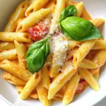 - Pasta options: You can use 12 oz of penne or fusilli. Both work well. - Red bell peppers: Use 3 large red bell peppers. Roast them before peeling. - Heavy cream: One cup of heavy cream gives the sauce its rich texture. - Olive oil: Two tablespoons of olive oil add a nice flavor. It helps the garlic shine. - Seasonings: Use one teaspoon of salt, half a teaspoon of black pepper, and optional red pepper flakes for heat. - Fresh basil leaves: These add a burst of color and freshness. - Additional Parmesan cheese: A sprinkle of this cheese on top makes it even tastier. This dish combines simple ingredients for a delightful flavor. Each item plays a key role in creating a creamy, savory sauce. Enjoy making this meal! Start by preheating your oven to 450°F (232°C). Take three large red bell peppers and place them on a baking tray. Roast them for 20-25 minutes. Turn them once or twice. You want the skins to get nice and charred. When done, remove the peppers from the oven and cover them with foil. Let them steam for about 10 minutes. This helps to loosen the skins. Once they cool down, peel off the skins, remove the seeds, and chop the peppers into pieces. While the peppers are cooling, fill a large pot with salted water and bring it to a boil. Add 12 oz of your choice of pasta, like penne or fusilli. Cook it according to the package instructions until it’s al dente. This usually takes around 8-10 minutes. Be sure to stir it occasionally. After cooking, drain the pasta and set it aside. In a large skillet, heat 2 tablespoons of olive oil over medium heat. Add 3 minced cloves of garlic and sauté them for 1-2 minutes. You want them fragrant but not burnt. Next, add the roasted red peppers to your skillet. Cook them for another 2 minutes to mix the flavors. Now, take the garlic and peppers and put them in a blender. Add 1 cup of heavy cream and blend until the sauce is smooth and creamy. Pour the creamy red pepper sauce back into the skillet. Heat it on low. Add 1/2 cup of grated Parmesan cheese, 1 teaspoon of salt, 1/2 teaspoon of black pepper, and 1/2 teaspoon of red pepper flakes if you want some heat. Stir until the cheese melts and combines well. Finally, add the cooked pasta to the skillet. Toss everything together until the pasta is well-coated in the sauce. Heat for an additional 2-3 minutes until everything is warm. Taste and adjust the seasoning if needed. To make the sauce just right, taste it while cooking. If it needs more flavor, add salt or pepper. For a creamier texture, use more heavy cream. When blending, make sure to mix until it’s very smooth. This helps avoid any lumps in your sauce. If you want, you can also add a little pasta water while blending. This adds flavor and creaminess. Cook the pasta until it is al dente. This means it should be firm but not hard. Follow the cooking time on the package. Keep an eye on it so it does not overcook. When draining, save a cup of pasta water. This water helps the sauce stick to the pasta. To add more flavor, try adding fresh herbs like basil or parsley. You can also sprinkle in spices like oregano or thyme. If you want a kick, add more red pepper flakes. For dietary needs, swap heavy cream for a non-dairy option. You can use coconut cream or cashew cream instead. This still gives you a creamy sauce. {{image_2}} You can make this creamy roasted red pepper pasta fit different diets. For gluten-free options, use gluten-free pasta. There are many kinds, like rice or corn pasta. They work well and taste great. If you want a vegan dish, swap out the heavy cream and cheese. Use coconut cream or cashew cream instead. Nutritional yeast can give a cheesy flavor without dairy. This way, everyone can enjoy a tasty meal. To change the flavor, think about adding proteins. Cooked chicken or shrimp can make this dish heartier. Just add them to the sauce before mixing with pasta. You can also add vegetables for extra nutrition. Spinach and mushrooms fit well in this dish. They add color and flavor. Sauté them with garlic before blending with the sauce. When serving, think about sides. A fresh salad can brighten the meal. Garlic bread is a lovely pairing for dipping into the sauce. For a fun twist, you can turn this pasta into a bake. Just layer the pasta and sauce in a baking dish. Top with extra cheese and bake until bubbly. This makes a cozy dinner perfect for sharing! To store leftovers, place the pasta in an airtight container. Keep it in the fridge. Consume within three days for the best taste and texture. If you notice any off smells or changes in color, discard it. You can freeze this pasta dish for later. First, let it cool completely. Then, transfer it to a freezer-safe container. Seal tightly and freeze for up to three months. To reheat, thaw in the fridge overnight. Heat gently on the stove, adding a splash of cream or water to keep it creamy. When reheating, do it slowly over low heat. Stir often to avoid drying out the pasta. Add a dollop of fresh cream or a splash of olive oil before serving. This will bring back the creamy texture. Garnish with fresh basil for a pop of flavor. Yes, you can use different pasta shapes. Penne and fusilli work well, but try others too. Bowtie or spaghetti are great options. Just make sure the pasta can hold the creamy sauce well. To add heat, use more red pepper flakes. You can also add a pinch of cayenne pepper. For a fresh kick, chopped jalapeños work nicely. Adjust to your taste as you cook. If you want a lighter option, use half-and-half. Coconut milk is a great dairy-free substitute. For a vegan version, try cashew cream. Each option keeps the sauce creamy and tasty. This pasta will stay good for about 3 to 5 days. Look for signs of spoilage like a bad smell or mold. Store it in an airtight container to keep it fresh longer. You now have a clear roadmap for making a delicious pasta dish. We covered main ingredients, including pasta and roasted red peppers, and secret pantry staples like olive oil. You learned step-by-step instructions and helpful tips for perfecting your sauce. Don't forget the variations to suit your taste and dietary needs. Enjoy creating this meal, and remember that your kitchen is a place for exploration and fun. Happy cooking!