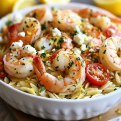 When making Lemon Garlic Shrimp Orzo, you need fresh and flavorful ingredients. Here’s what you will need: - 1 cup orzo pasta - 1 pound medium shrimp, peeled and deveined - 3 tablespoons olive oil - 4 cloves garlic, minced - 1 lemon (juice and zest) - 1 teaspoon red pepper flakes - 1/2 cup cherry tomatoes, halved - 1/4 cup fresh parsley, chopped - Salt and pepper to taste - 1/4 cup feta cheese, crumbled (optional) Each ingredient plays a key role in the dish. The orzo is the base, providing a comforting texture. The shrimp adds protein and flavor, while the garlic and lemon create a bright taste. Use fresh parsley for color and freshness. If you like cheese, feta gives a creamy touch. Feel free to mix things up. Try adding more veggies or different herbs. The beauty of this dish is how you can customize it to your taste. Each ingredient adds to the overall deliciousness of your meal. {{ingredient_image_1}} To cook orzo pasta correctly, start with a large pot of salted boiling water. Add 1 cup of orzo and cook it for about 8-10 minutes. Follow the package instructions for exact times. You want the orzo to be al dente. This means it should be tender but still have a slight bite. To achieve this texture, test the orzo a minute or two before the time is up. Drain the orzo and save 1/2 cup of the pasta water for later. Now, let’s sauté the shrimp. Heat 3 tablespoons of olive oil in a large skillet over medium heat. Once the oil is hot, add 4 cloves of minced garlic and 1 teaspoon of red pepper flakes. Sauté for about 1 minute until the garlic smells great but is not brown. Next, add 1 pound of medium shrimp to the skillet. Season them with salt and pepper. Cook the shrimp for 2-3 minutes on each side. They are ready when they turn pink and opaque. Be careful not to overcook them, as they can become tough. Now, it's time to combine everything. In the skillet with the shrimp, add the cooked orzo, 1/2 cup halved cherry tomatoes, the juice and zest of 1 lemon, and the reserved pasta water. Toss everything together gently. This helps the flavors mix well and ensures every bite is tasty. Make sure everything is heated through before serving. Finally, stir in 1/4 cup of chopped fresh parsley for a fresh touch. If you want, sprinkle 1/4 cup of crumbled feta cheese over the top before serving. Enjoy your Lemon Garlic Shrimp Orzo! To boost flavor, use fresh garlic and lemon. I love using minced garlic for its strong taste. Sauté garlic in olive oil until it smells great. Add lemon juice and zest for a bright kick. You can also adjust spice levels with red pepper flakes. Start with a teaspoon, then add more if you like heat. Serving is key for a great meal. Use a large, shallow bowl for the orzo. This gives it space to shine. Add extra parsley for a fresh touch. Lemon wedges on the side make it pop. They also let guests add more zing! Sauté shrimp with care. Ensure your skillet is hot, but not too hot. Cook shrimp for 2-3 minutes on each side. They should turn pink and opaque. When you drain orzo, save some pasta water. This water adds flavor and helps mix everything well. It’s a secret trick for creamy dishes! Pro Tips Use Fresh Shrimp: For the best flavor and texture, opt for fresh shrimp if available. Frozen shrimp can be used; just ensure they are fully thawed before cooking. Adjust the Heat: The amount of red pepper flakes can be tailored to your heat preference. Start with less and add more if you like a spicier dish. Reserve Pasta Water: Always save some pasta water before draining. It helps to create a creamy sauce when combined with the other ingredients. Garnish Wisely: Fresh herbs and a sprinkle of feta cheese not only enhance the flavor but also add a beautiful touch to your dish presentation. {{image_2}} You can switch up the shrimp for chicken or veggies. Chicken works great, adding a nice flavor. Just cut it into bite-sized pieces. Cook it until it's no longer pink. For veggies, try bell peppers, zucchini, or asparagus. These add color and crunch. You can also change the pasta. While orzo is perfect, you can use penne, fusilli, or even rice. Each type brings a new feel to the dish. Just follow the cooking times on the package for best results. Consider adding other herbs to boost flavor. Basil and thyme are great choices. They add depth and freshness. Simply chop them finely and stir them in at the end. Spices can also change the taste. A pinch of smoked paprika will add warmth. Cumin can bring earthiness. Experiment with what you love. Just start with a little, taste, and adjust as needed. This way, you can create your unique version of lemon garlic shrimp orzo! To keep your Lemon Garlic Shrimp Orzo fresh, let it cool to room temperature. Store leftovers in an airtight container. Place the container in the fridge. This dish stays good for up to three days. Make sure to check for any off smells or changes in texture before eating. You can freeze Lemon Garlic Shrimp Orzo for up to three months. To freeze, use a freezer-safe container or bag. Remove as much air as possible to avoid freezer burn. When ready to eat, thaw it in the fridge overnight. Reheat it gently in a skillet over low heat. Add a splash of water or broth to keep it moist. This way, your dish stays tasty and flavorful. You can keep leftovers of Lemon Garlic Shrimp Orzo in the fridge for about 3 days. Make sure to store it in an airtight container. This keeps it fresh and tasty. If you notice any odd smell or change in color, it’s best to toss it out. Yes, you can make Lemon Garlic Shrimp Orzo ahead of time! To meal prep, cook the orzo and shrimp as directed. Store them separately in the fridge. When you’re ready to eat, just reheat them together in a skillet. This way, the shrimp won’t get overcooked. To make a full meal, you can pair this dish with a light salad or steamed veggies. A crisp green salad with lemon vinaigrette works well. For drinks, try a chilled white wine or sparkling water with lemon. These pairings bring out the dish’s bright flavors. In this article, we covered the tasty Lemon Garlic Shrimp Orzo recipe. You learned about the ingredients, cooking methods, and tips for making it perfect. I shared variations and storage tips to help you enjoy leftovers. This dish is simple yet flavorful, making it a great choice for any meal. Try it out, and adjust the ingredients to fit your taste. Cooking can be fun and rewarding, so enjoy every step along the way!