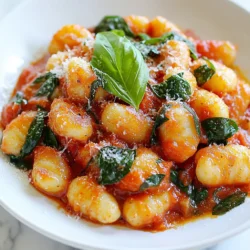 - 1 package (16 oz) potato gnocchi - 2 tablespoons olive oil - 3 cloves garlic, minced - 1 can (14 oz) crushed tomatoes - 1 cup heavy cream - 1 teaspoon dried basil - 1 teaspoon dried oregano - Salt and pepper to taste - 1 cup fresh spinach, chopped - ½ cup grated Parmesan cheese - Fresh basil leaves for garnish If you don’t have potato gnocchi, try using ricotta gnocchi or even pasta. For olive oil, you can use canola oil or avocado oil. In place of heavy cream, try coconut cream or a mix of milk and butter. If you want a fresh herb flavor, use fresh basil and oregano instead of dried. For a dairy-free option, swap Parmesan cheese with nutritional yeast. Choose gnocchi that feels slightly firm. Look for fresh garlic that has no soft spots. When picking tomatoes, go for a brand with no added sugars or preservatives. Heavy cream should be thick and rich; check the label for high-fat content. For spinach, choose bright green leaves with no wilting. Fresh basil should feel vibrant and aromatic. Always check expiration dates on all packaged items for the best quality. {{ingredient_image_1}} Start by boiling water in a large pot. Add a pinch of salt to the water. Once the water boils, add the potato gnocchi. Cook them until they float, which usually takes about 2 to 3 minutes. This means they are done! Carefully drain the gnocchi and set them aside. It is important to let them rest while you make the sauce. In a large skillet, heat 2 tablespoons of olive oil over medium heat. Add 3 cloves of minced garlic. Sauté the garlic for about 1 minute until it smells good. Next, pour in 1 can of crushed tomatoes. Bring the mixture to a gentle simmer. Then, stir in 1 cup of heavy cream. Add 1 teaspoon each of dried basil and dried oregano, along with salt and pepper to taste. Let the sauce simmer for about 5 minutes. This will help all the flavors mix well. Now it’s time to bring everything together! Add the cooked gnocchi to the skillet. Gently stir to coat the gnocchi in the creamy tomato sauce. Next, fold in 1 cup of chopped fresh spinach. Allow the spinach to cook for about 2 to 3 minutes until it wilts. Finally, remove the skillet from heat. Sprinkle ½ cup of grated Parmesan cheese on top. This will melt slightly and add creaminess. Serve hot and garnish with fresh basil leaves for a lovely touch. To make the sauce creamy, always use heavy cream. It blends well with tomatoes. If you want a lighter version, try half-and-half. You can also add cream cheese for extra richness. Stir it in slowly to avoid lumps. Always let the sauce simmer. This helps all the flavors mix well. For more flavor, add extra herbs. Fresh basil or parsley works great. A dash of red pepper flakes adds a nice kick. You can also toss in some sautéed mushrooms or bell peppers for depth. If you love cheese, try adding more Parmesan. It melts nicely and adds depth to the dish. Use a large skillet for this recipe. A non-stick skillet makes it easier to stir. A cast-iron skillet retains heat well, giving a nice finish. Make sure to have a wooden spoon handy for mixing. For best results, use a lid when simmering. It helps the sauce thicken and keeps it warm. Pro Tips Use Fresh Ingredients: For the best flavor, use fresh garlic and high-quality canned tomatoes. Fresh spinach adds a vibrant taste and texture. Customize Your Seasoning: Feel free to adjust the dried herbs to your liking. Adding a pinch of red pepper flakes can give your dish a nice kick! Don’t Overcook the Gnocchi: Keep an eye on the gnocchi while boiling; they are done when they float to the surface. Overcooking can make them mushy. Serve Immediately: This dish is best enjoyed fresh and hot. If you need to reheat leftovers, do so gently to maintain the creaminess. {{image_2}} If you want a vegetarian dish, this recipe is perfect. The creamy tomato gnocchi skillet already shines with its rich flavors and textures. You can boost the veggie power by adding more fresh vegetables. Try diced bell peppers, mushrooms, or zucchini. They add great taste and color to your meal. You can also swap the Parmesan cheese for a vegan alternative. Nutritional yeast makes a nice cheese substitute. Adding protein can make this dish more filling. You can use cooked chicken or sausage for extra flavor. If you opt for chicken, grill or sauté it first. Cut it into bite-sized pieces, then add it to the skillet with the gnocchi. For sausage, slice it and cook it until brown before adding the sauce. Both options work well with the creamy tomato sauce. If you need a gluten-free dish, you have choices. Look for gluten-free gnocchi made from potato or rice flour. They taste just as good! You can also use gluten-free pasta for a similar effect. Just make sure to check the cooking times, as they may differ from regular gnocchi. This way, you can enjoy a creamy tomato gnocchi skillet without worries. To store leftovers, let the creamy tomato gnocchi cool first. Then, place it in an airtight container. Make sure to seal it well. Store in the fridge for up to three days. If you want to keep it fresh longer, consider freezing. When you are ready to eat, you can reheat the gnocchi. Use a skillet over low heat. Add a splash of water or extra cream to keep it moist. Stir gently until it is hot throughout. You can also use a microwave. Heat it in short bursts, stirring in between. If you want to freeze the gnocchi, do it before adding the cream. Cook the gnocchi and let it cool. Place it in a freezer-safe bag. Lay it flat to save space. When you want to use it, thaw it in the fridge overnight. Then, make the sauce fresh when you’re ready to eat. This keeps the gnocchi and sauce tasting great! Yes, you can use store-bought gnocchi. It’s quick and easy. Most grocery stores offer fresh or frozen options. Just cook it according to the package. This saves time and gives you great taste. To add spice, you can use red pepper flakes. Just sprinkle some into the sauce while it simmers. Start with a small amount and taste. You can always add more spice if you like heat. Another option is to add diced jalapeños for a fresh kick. Gnocchi pairs well with many sides. A simple green salad brings freshness. Garlic bread is great for dipping into the creamy sauce. Roasted vegetables add color and flavor. You can also serve it with a light soup for a full meal. You’ve learned about how to choose and use great ingredients for gnocchi. I shared tips for cooking the gnocchi and making a tasty tomato sauce. Plus, I discussed ways to change up the recipe for different diets. Now, you can store your leftovers easily and even make meal prep simpler. Keep these tips in mind, and you’ll enjoy flavorful gnocchi every time. Happy cooking!