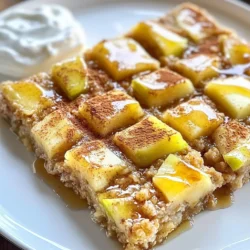 To make Apple Cinnamon Baked Oatmeal, gather these fresh ingredients: - 2 cups rolled oats - 1 teaspoon baking powder - 1 teaspoon ground cinnamon - ½ teaspoon salt - 2 cups milk (dairy or plant-based) - ½ cup maple syrup or honey - 1 teaspoon vanilla extract - 2 large apples, peeled, cored, and chopped (preferably Granny Smith or Honeycrisp) - ½ cup raisins or chopped nuts (such as walnuts or pecans, optional) - 2 tablespoons melted coconut oil or butter - Extra cinnamon for sprinkling These ingredients come together for a dish that is warm and comforting. The apples add a sweet and tart flavor. The oats provide a hearty base. You can choose your milk type to fit your diet. Maple syrup or honey adds natural sweetness. You can also add optional ingredients like raisins or nuts. They add texture and extra flavor. If you love a crunch, nuts are a great choice. If you prefer a chew, go for raisins. Both options make this dish even better. Use the best ingredients you can find. Fresh apples and quality oats make a big difference. Enjoy the process of gathering your ingredients. It’s the first step to a delicious meal! {{ingredient_image_1}} 1. Preheat the oven. Start by setting your oven to 350°F (175°C). This step is key for even baking. While it heats, grab your 8x8-inch baking dish. Grease it lightly with coconut oil or butter. This helps the oatmeal come out easily. 2. Combine dry ingredients. In a large bowl, mix together the rolled oats, baking powder, ground cinnamon, and salt. Stir well to ensure everything is combined. This mixture sets the base for your baked oatmeal. 3. Mix wet ingredients. In another bowl, whisk the milk, maple syrup (or honey), vanilla extract, and melted coconut oil. This blend adds flavor and moisture. Make sure it is well mixed so the flavors spread evenly. 4. Combine wet and dry. Pour the wet mixture into the dry mix. Stir gently until just combined. Be careful not to over-mix. Now, fold in the chopped apples and optional raisins or nuts. This adds texture and natural sweetness. 5. Spread the mixture. Transfer the oatmeal mixture into the greased baking dish. Spread it out evenly. This ensures it bakes uniformly. 6. Add extra cinnamon. Sprinkle a little extra cinnamon on top. This boosts the aroma and flavor while baking. 7. Bake. Place the dish in the preheated oven. Bake for 30-35 minutes. Check for doneness when the top is golden brown and the oats are set. 8. Cool and serve. Once baked, remove it from the oven. Let it cool for a few minutes. This helps the squares hold their shape when you cut them. 9. Cut and enjoy. Slice into squares. Serve warm, adding a drizzle of maple syrup or a splash of milk on top for extra delight. To get the best texture in your Apple Cinnamon Baked Oatmeal, follow these tips: - Use rolled oats. They give a nice, chewy bite. Quick oats can turn mushy. - Check your baking time. Ovens vary, so watch for a golden top. - Let it cool for a few minutes before serving. This helps it set and makes cutting easier. When choosing a baking dish, an 8x8-inch glass or ceramic dish works well. It helps the dish bake evenly. If you want to make a larger batch, a 9x13-inch dish is perfect. Just adjust the baking time to ensure it cooks through. For spice variations, feel free to mix it up! Try adding nutmeg for warmth or ginger for a little kick. You can also add chopped walnuts or pecans for added crunch. If you want a sweeter touch, sprinkle brown sugar on top before baking. This creates a caramelized crust that is delicious! These tips will help you make the best Apple Cinnamon Baked Oatmeal. Enjoy every warm, comforting bite! Pro Tips Use Fresh Apples: For the best flavor and texture, opt for fresh, crisp apples like Granny Smith or Honeycrisp, which hold up well during baking. Customize Your Sweetness: Adjust the amount of maple syrup or honey based on your taste preference or the sweetness of the apples used. Make Ahead: Prepare the mixture the night before and refrigerate. Just bake it in the morning for a quick, delicious breakfast. Experiment with Add-ins: Feel free to add other ingredients like shredded carrots, cranberries, or different nuts for a unique twist on the classic recipe. {{image_2}} To make this dish gluten-free, use certified gluten-free oats. These oats are processed in a way that avoids cross-contamination with gluten. For texture, you might want to add a bit of almond flour. This helps create a moist, chewy feel that many love in baked oatmeal. For a vegan version, swap dairy milk for plant-based milk like almond or oat milk. Both add great flavor. Instead of honey, use maple syrup or agave nectar as a sweetener. This keeps the dish sweet while staying plant-based. Get creative with fruits! You can add bananas or mixed berries for a fresh twist. Each fruit brings its own taste and texture. Nuts are another fun addition. Try walnuts or pecans, which add crunch and richness. Don't be afraid to mix and match flavors! To store your apple cinnamon baked oatmeal, let it cool first. Then, cut it into squares. Place them in an airtight container. This keeps the oatmeal fresh in the fridge for up to five days. If you want to keep it longer, freezing is a great option. Wrap each square in plastic wrap and then place them in a freezer-safe bag. This way, they stay tasty for up to three months. When you're ready to eat, just take out what you need. Reheating baked oatmeal is easy and keeps it nice. You can use the microwave or the oven. For the microwave, place a square on a plate. Heat it for 30 seconds to 1 minute. Check if it's warm enough. If not, heat it a bit more. For the oven, preheat it to 350°F (175°C). Place the oatmeal squares on a baking sheet. Heat for about 10 minutes. This helps keep the texture soft and chewy. Enjoy your warm and comforting dish! What type of apples are best for this recipe? I recommend using Granny Smith or Honeycrisp apples. These apples add a nice tartness and hold their shape well during baking. Their sweet-tart flavor pairs perfectly with the warm spices in this dish. Can I use quick oats instead of rolled oats? You can use quick oats, but the texture will change. Quick oats will create a softer, mushier dish. Rolled oats give a heartier, chewier bite. Stick with rolled oats for the best result. How can I make this dish more nutritious? To boost nutrition, you can add chia seeds or flaxseeds. These seeds add healthy fats and fiber. Adding extra fruits, like berries or bananas, also increases vitamins and minerals. Can I double the recipe, and how will that affect baking time? Yes, you can double the recipe. Use a larger baking dish, like a 9x13-inch pan. The baking time may increase by 5 to 10 minutes. Always check for doneness by looking for a golden top and set oats. We covered a simple and tasty apple cinnamon baked oatmeal recipe. You learned about ingredients, baking steps, and storage tips. I shared ways to customize the dish, from gluten-free to vegan options. The right ingredients lead to great flavor. Make it your own by adding fruits or spices. With these tips, you’ll have a delicious breakfast ready to enjoy. Now, it’s your turn to bake and share!