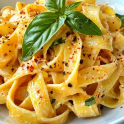 - Pasta choices: Use 12 ounces of your favorite pasta. Fettuccine or penne works great. - Roasted red peppers: You'll need 2 large red bell peppers, roasted and peeled. - Dairy and dairy-free options: Choose 1 cup of heavy cream or coconut cream for dairy-free. - Flavor enhancers: Include 1 tablespoon of olive oil, 3 minced garlic cloves, and 1/2 teaspoon of smoked paprika. - Red pepper flakes: Add 1/4 teaspoon if you want some heat. - Additional cheese alternatives: Use 1/4 cup of grated Parmesan cheese or nutritional yeast for a vegan option. - Garnish ideas: Fresh basil leaves make a lovely garnish for this dish. This creamy roasted red pepper pasta is simple and quick. Each ingredient adds a unique flavor. Fresh ingredients make a big difference. Enjoy this easy meal with friends or family! {{ingredient_image_1}} First, preheat your oven to 450°F (230°C). Take two large red bell peppers and cut them in half. Remove the stems and seeds inside. Place the halves cut-side down on a baking sheet. Roast them for 25-30 minutes. You want the skins to get charred. When they are done, take them out and cover them with foil. Let them cool for a bit. Once cool, peel off the skins. Set the roasted peppers aside for later. Next, fill a large pot with water and add salt. Bring the water to a boil. Add your choice of pasta, like fettuccine or penne. Cook it according to the package instructions until it is al dente. This means it should be firm but not hard. Once cooked, save 1 cup of pasta water. Then, drain the pasta and set it aside. Now it's time to make the sauce. In a blender, combine the roasted red peppers, 1 cup of heavy cream, 3 minced garlic cloves, 1/2 teaspoon of smoked paprika, and 1/4 teaspoon of red pepper flakes if you want some heat. Blend everything until it is smooth and creamy. In a large skillet, heat 1 tablespoon of olive oil over medium heat. Pour in the sauce you just blended. Let it simmer for about 5 minutes. This helps the flavors mix well. After that, add the cooked pasta to the skillet. Toss everything together until the pasta is well-coated with the sauce. If the sauce seems too thick, add some of the reserved pasta water a little at a time until it reaches your desired consistency. Finally, stir in 1/4 cup of grated Parmesan cheese for extra flavor. If you want a vegan option, use nutritional yeast instead. Taste the pasta and add salt and pepper as needed. Serve it hot, garnished with fresh basil leaves. Enjoy your creamy roasted red pepper pasta! To make your sauce smooth, always save some pasta water. If your sauce is thick, add a bit of this water. It helps loosen the sauce without losing flavor. For an even creamier result, blend the roasted peppers with the cream longer. This makes the sauce silky and rich. Sauté your garlic in olive oil to unlock its full taste. Cook it on medium heat for about a minute. This adds depth to your sauce. Always choose fresh ingredients. Good quality red peppers and cream make a big difference. For the best flavor, use ripe, juicy peppers. Presentation matters. Serve the pasta in warm bowls for a nice touch. You can sprinkle fresh basil on top to add color. For a complete meal, pair it with a light salad or garlic bread. A crisp white wine also complements this dish well. Enjoy your beautiful plate of creamy roasted red pepper pasta! Pro Tips Roasting Peppers: Roasting the peppers until charred enhances their sweetness and flavor; don't skip this step! Pasta Water Magic: Always reserve some pasta water; it helps to adjust the sauce's consistency and adds flavor. Fresh Garlic: For the best flavor, use fresh garlic instead of pre-minced; it makes a noticeable difference! Herb Garnish: Fresh basil not only adds a pop of color but also elevates the dish with its aromatic profile. {{image_2}} You can easily make this dish vegan. Instead of heavy cream, use coconut cream. It adds a nice sweetness. For cheese, swap Parmesan with nutritional yeast. This will give a cheesy flavor without dairy. To boost nutrition, try adding spinach or kale. You can stir them in right before serving. They cook quickly and add color. Want more heat? Add more red pepper flakes. Start with a small amount and taste. You can always add more if you like. For a different flavor, try using different peppers. Jalapeños can add a nice kick. Roasted poblanos give a smoky taste without too much heat. Don’t have fettuccine? Use penne, spaghetti, or even gluten-free pasta. Each type gives a unique touch. Think about adding seasonal vegetables. Zucchini or cherry tomatoes work well. They add freshness and a pop of color to your dish. To keep your creamy roasted red pepper pasta fresh, store it in an airtight container. Make sure to let it cool first. Place it in the fridge within two hours of cooking. This helps keep bacteria away. It can last for up to three days in the fridge. If you notice any strange smells or colors, it's best to throw it out. If you want to save it for later, freezing is a great option. First, let the pasta cool completely. Then, place it in a freezer-safe container. You can also use freezer bags. Make sure to remove as much air as possible. This helps prevent freezer burn. The pasta can stay in the freezer for up to three months. To reheat, thaw it in the fridge overnight. You can warm it up on the stove with a splash of water. This keeps it creamy and delicious. If you use the microwave, cover it to keep moisture in. Enjoy your meal again with ease! For creamy roasted red pepper pasta, I recommend using fettuccine or penne. These shapes hold the sauce well. Fettuccine offers a nice, flat surface. Penne adds a fun bite with its tubular shape. Both options make the dish satisfying and delicious. Yes, you can use jarred roasted red peppers. They save time and are convenient. However, homemade roasted peppers have a richer flavor. If you have the time, roasting your own is worth it. The taste will be fresher and more vibrant in your sauce. If you want a lighter option, try coconut cream. It adds a nice creaminess without dairy. You can also use cashew cream or almond milk with a thickener. Each option gives a unique twist to the dish while keeping it creamy. This pasta lasts about three to four days in the fridge. Store it in an airtight container to keep it fresh. Be sure to check for any signs of spoilage, like off smells or mold. If it looks or smells odd, it's best to throw it away. This blog post covered how to make creamy roasted red pepper pasta. We discussed the main and optional ingredients, plus step-by-step instructions for preparation and cooking. I shared tips to perfect the sauce texture and enhance flavors. You learned about variations, storage, and answers to common questions. Now, it's time to try this recipe in your kitchen. Enjoy the taste and feel free to customize it to your liking. Happy cooking!