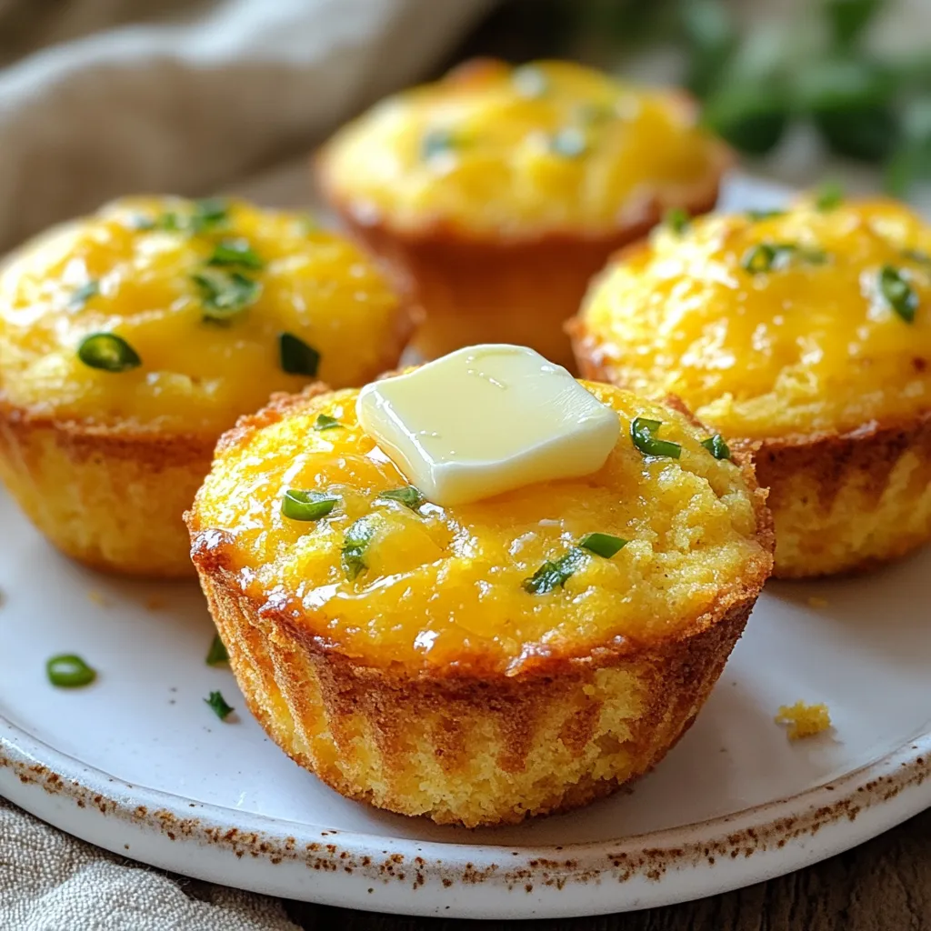- 1 cup cornmeal - 1 cup all-purpose flour - 1 tablespoon baking powder - 1/2 teaspoon salt - 1/4 teaspoon cayenne pepper (optional for extra heat) - 1 cup shredded sharp cheddar cheese - 1/2 cup jalapeños, finely chopped (fresh or pickled) - 1/4 cup sugar - 1 cup buttermilk - 2 large eggs - 1/4 cup unsalted butter, melted Gather these ingredients before you start. The cornmeal gives a nice texture. Flour adds body, and baking powder helps the muffins rise. Salt enhances the flavors, while cayenne adds a kick if you choose. Sharp cheddar cheese makes every bite rich and cheesy. Jalapeños bring heat and depth. The sugar balances the savory notes, and buttermilk keeps the muffins moist. Eggs bind everything, and melted butter adds richness. You can customize the recipe by adding spices or trying different cheeses. This is a great way to make these muffins your own! {{ingredient_image_1}} First, I preheat my oven to 400°F (200°C). I prepare a muffin tin by lining it with paper liners or greasing it with cooking spray. This step helps the muffins come out easily after baking. Next, I grab a large mixing bowl and whisk together the dry ingredients. I add 1 cup of cornmeal, 1 cup of all-purpose flour, 1 tablespoon of baking powder, 1/2 teaspoon of salt, and 1/4 teaspoon of cayenne pepper if I want extra heat. This mixture gives the muffins their base flavor. Then, I stir in 1 cup of shredded sharp cheddar cheese and 1/2 cup of finely chopped jalapeños. I make sure they are well mixed into the dry ingredients for even flavor. Now, I take a separate bowl and combine the wet ingredients. I add 1/4 cup of sugar, 1 cup of buttermilk, 2 large eggs, and 1/4 cup of melted unsalted butter. I whisk this mixture until it is smooth and well mixed. Next, I pour the wet ingredients into the bowl with the dry mix. I gently fold the two together with a spatula. I am careful not to overmix. It’s okay if there are a few lumps; this helps keep the muffins light. After mixing, I divide the batter into the prepared muffin cups. I fill each cup about 2/3 full. This gives the muffins room to rise. I then place the muffin tin in the preheated oven and bake for 15-20 minutes. I check for doneness by inserting a toothpick into the center of a muffin. If it comes out clean, the muffins are ready. Once baked, I allow the muffins to cool in the tin for 5 minutes. Then, I transfer them to a wire rack to cool completely. These steps ensure my Jalapeño Cheddar Cornbread Muffins turn out perfectly every time! To make perfect Jalapeño Cheddar Cornbread Muffins, avoid overmixing the batter. When you mix too much, the muffins can turn tough. Just fold the wet and dry ingredients until you see no dry flour. It's fine if there are a few lumps. The right oven temperature is key for even cooking. Preheat your oven to 400°F (200°C). This heat ensures that the muffins rise properly. Bake them for 15 to 20 minutes. Check doneness using a toothpick. It should come out clean when inserted in the center. Pair your muffins with warm butter for a rich flavor. You can also add a sprinkle of fresh cilantro on top for a burst of color. For a charming presentation, place the muffins in a basket lined with a cloth. This adds a rustic touch and keeps them warm. You might also serve them with chili or soup for a tasty meal. Enjoy! Pro Tips Use Fresh Jalapeños: For the best flavor and heat, opt for fresh jalapeños. If you prefer a milder taste, remove the seeds and membranes before chopping. Don't Overmix: When combining the wet and dry ingredients, mix until just combined. Overmixing can lead to dense muffins, so a few lumps are perfectly fine! Experiment with Cheese: While sharp cheddar adds a great flavor, feel free to mix in other cheeses like pepper jack or queso blanco for a unique twist. Storage Tips: Store leftover muffins in an airtight container at room temperature for up to 3 days, or freeze them for up to 3 months for a quick snack anytime! {{image_2}} To make your jalapeño cheddar cornbread muffins even better, try adding spices. A pinch of smoked paprika can give a warm, rich flavor. If you like heat, add more cayenne pepper. You can also toss in garlic powder for a savory touch. Think about adding other ingredients too. Finely chopped bell peppers add color and sweetness. You might even mix in corn kernels for extra texture. Fresh herbs like cilantro or chives can brighten the muffins. These small changes can make a big difference. If you need gluten-free options, you can swap all-purpose flour with a gluten-free blend. Make sure it has xantham gum to help with texture. You can also use corn flour for a more corn-forward taste. For a vegan version, replace buttermilk with plant-based milk and vinegar. Use flax eggs instead of regular eggs. Mix one tablespoon of ground flaxseed with three tablespoons of water. Let it sit for a few minutes until it thickens. These adjustments keep the muffins tasty and friendly for all diets. To keep your muffins fresh, let them cool completely. Place them in an airtight container. This helps maintain moisture and flavor. You can also use a resealable plastic bag. Store them at room temperature for up to three days. If you want to keep them longer, freeze them. Wrap each muffin in plastic wrap, then place them in a freezer bag. This way, they can last for up to three months. When it's time to enjoy your leftover muffins, you want them warm and soft. The best method is to use an oven. Preheat your oven to 350°F (175°C). Place the muffins on a baking sheet and heat for about 10 minutes. This keeps them fluffy. You can also use a microwave for quick reheating. Just heat them for 15-20 seconds. Be careful not to overheat, or they might dry out. Enjoy your delicious muffins warm! Yes, you can use fresh jalapeños! They bring a bright, crisp flavor. Just chop them finely. Fresh jalapeños will give your muffins a nice crunch. The heat level may vary, so taste a piece first. If you want more spice, add a few more. If you prefer less heat, use fewer jalapeños. To keep your muffins moist, use buttermilk. It adds richness and texture. Avoid overmixing the batter; this can make them dry. Mix just until combined. Also, do not skip the melted butter; it adds flavor and moisture. Baking at the right temperature is key. Make sure your oven is preheated to 400°F (200°C). To check if your muffins are done, use a toothpick. Insert it into the center of one muffin. If it comes out clean, they are ready. Look for a golden-brown top. The muffins should spring back when lightly pressed. Keep an eye on them starting at 15 minutes of baking time. You now have all the tools to make delicious Jalapeño Cheddar Cornbread Muffins. We covered the ingredients, step-by-step instructions, and tips for perfect baking. You can also explore various flavor options and effective storage methods. Remember, the key is to mix well and keep an eye on baking times. You can impress family and friends with these muffins. Experiment with spices and cheese to make them your own. Dive in, and enjoy a tasty treat that's sure to please!