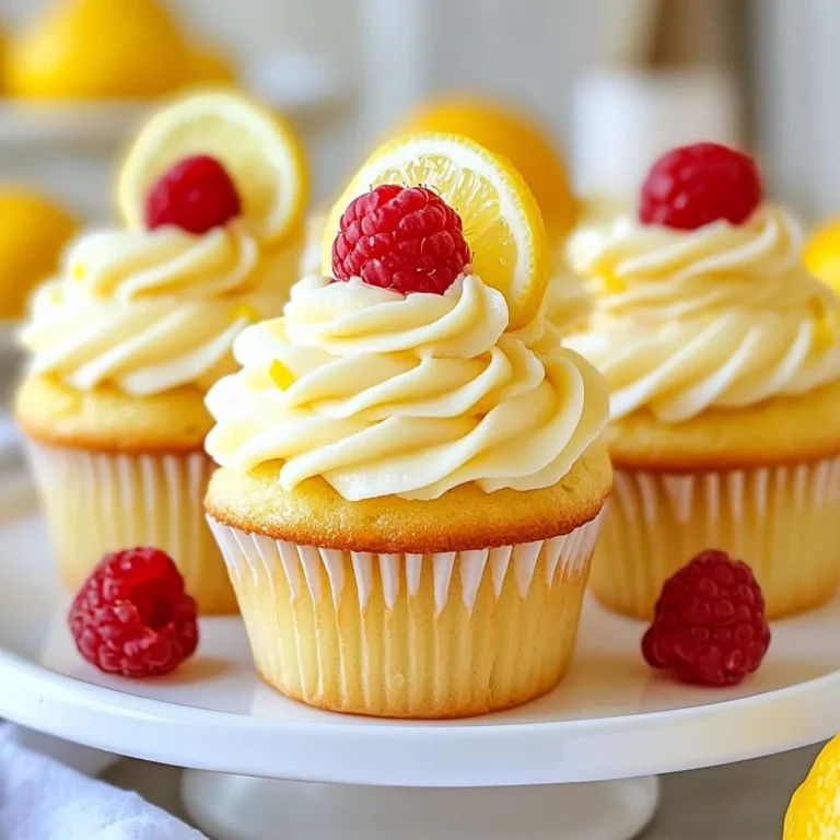 To make raspberry lemonade cupcakes, gather these items: - 1 ½ cups all-purpose flour - 1 cup granulated sugar - ½ cup unsalted butter, softened - 2 large eggs - 1 teaspoon vanilla extract - 1 cup buttermilk - Zest of 1 lemon - 2 tablespoons fresh lemon juice - 1 teaspoon baking powder - ½ teaspoon baking soda - ½ teaspoon salt - 1 cup fresh raspberries (plus extra for garnish) These ingredients create a delightful blend of sweet and tangy flavors. The raspberries add a burst of freshness, while the lemon zest brightens each bite. You can swap some ingredients to suit your taste: - Use coconut oil instead of butter for a dairy-free option. - Substitute almond milk for buttermilk if you prefer a non-dairy option. - If you don't have fresh raspberries, frozen ones work too. Just thaw and drain them first. These swaps can help you cater to dietary needs without losing flavor. Using high-quality ingredients makes a big difference. Fresh lemons and ripe raspberries enhance flavor. Unsalted butter gives you control over salt levels in the batter. Choose your ingredients carefully. Good quality items lead to moist, tasty cupcakes. When you invest in your ingredients, you elevate your baking game. Enjoy the process! {{ingredient_image_1}} Start by gathering all your tools. You need a muffin tin, cupcake liners, and mixing bowls. Preheat your oven to 350°F (175°C). Line the muffin tin with cupcake liners. This step helps the cupcakes come out easy. Measure out your ingredients next. You will need: - 1 ½ cups all-purpose flour - 1 cup granulated sugar - ½ cup unsalted butter, softened - 2 large eggs - 1 teaspoon vanilla extract - 1 cup buttermilk - Zest of 1 lemon - 2 tablespoons fresh lemon juice - 1 teaspoon baking powder - ½ teaspoon baking soda - ½ teaspoon salt - 1 cup fresh raspberries (plus extra for garnish) Make sure your raspberries are fresh. Rinse them gently and set aside. In a large bowl, cream the softened butter and sugar. Mix until it looks light and fluffy. This takes about 3 minutes. Next, add the eggs one at a time. Mix well after each egg. Stir in the vanilla extract. In another bowl, whisk together the dry ingredients. Combine flour, baking powder, baking soda, and salt. Gradually add this dry mix to the wet mix. Alternate with the buttermilk. Start and end with the flour mix. Mix until just combined. Now, gently fold in the lemon zest, lemon juice, and fresh raspberries. Be careful not to smash the raspberries. You want them whole in the batter. Divide the batter into the cupcake liners. Fill each liner about two-thirds full. This avoids overflow while baking. Place the muffin tin in the preheated oven. Bake for 18-20 minutes. To check if they are done, insert a toothpick into the center. If it comes out clean, they are ready. Once baked, take them out of the oven. Let the cupcakes cool in the pan for 5 minutes. Then, transfer them to a wire rack to cool completely. This cooling step is key for the best texture. Now, you can frost them or enjoy them plain. To make sure your cupcakes stay moist, use buttermilk. It adds great flavor and keeps them soft. Remember to measure your flour correctly. Too much flour can make them dry. I like to spoon the flour into the cup and level it off. Also, don’t overmix the batter. Mix just until you see no dry flour. When adding raspberries, wash them gently. Then, pat them dry with a paper towel. This step keeps the batter from getting too wet. Fold them in gently at the end. This helps keep the berries intact and not mushy. You want bursts of flavor in every bite. If you want, you can sprinkle a bit of flour on the raspberries before folding them in. This helps them stay suspended in the batter. For frosting, a lemon cream cheese frosting works great. It adds a nice tang that matches the cupcakes. You can whip together cream cheese, butter, lemon juice, and powdered sugar. If you want something lighter, try a lemon glaze. Just mix lemon juice with powdered sugar until it’s smooth. Drizzle it over the cooled cupcakes for a sweet finish. Don't forget to add a fresh raspberry on top for decoration! Pro Tips Fresh Ingredients: Always use fresh raspberries for the best flavor and texture in your cupcakes. Proper Cooling: Allow your cupcakes to cool completely before frosting to prevent melting and sogginess. Alternate Mixing: When combining wet and dry ingredients, alternate to ensure a smooth batter without overmixing. Frosting Choices: A lemon cream cheese frosting pairs beautifully with these cupcakes, enhancing the citrus flavor. {{image_2}} A lemon glaze adds a sweet and tangy touch. To make it, mix powdered sugar with fresh lemon juice. Start with 1 cup of powdered sugar and add 2 tablespoons of lemon juice. Whisk until smooth. Drizzle this glaze over your cooled cupcakes. The glaze will soak in a bit, making them even more delicious. You can swap raspberries for other fruits. Strawberries, blueberries, or blackberries work well. Just chop them up if they are large. Each fruit gives a unique taste and look. You can also try adding a mix of berries for a fun twist. To make these cupcakes gluten-free, use a gluten-free flour blend. Many blends work well in baking. Look for one that is cup-for-cup. This means you can use it just like regular flour. Check the package for the right amount of baking powder and baking soda. This will help keep your cupcakes light and fluffy. To keep your raspberry lemonade cupcakes fresh, store them in an airtight container. Place a piece of parchment paper between layers to prevent sticking. Keep them at room temperature for up to three days. If you want to keep them longer, consider refrigeration. If you need to store the cupcakes for a long time, freezing is a good option. First, let the cupcakes cool completely. Wrap each cupcake in plastic wrap tightly. Then, place them in a freezer-safe bag or container. They can last up to three months in the freezer. When ready to enjoy, thaw them overnight in the fridge. To maintain freshness, avoid frosting until you're ready to eat. Frosted cupcakes can be stored in the fridge for about a week. If you use cream cheese frosting, keep them chilled. Always check for any signs of moisture or mold before eating. Enjoy these delightful treats at their best! Yes, you can use frozen raspberries. Just make sure to thaw and drain them. This helps avoid excess moisture in your batter. Frozen raspberries may break apart more while mixing, but they still taste great. To boost the lemon flavor, add more lemon zest or juice. Use the zest of two lemons instead of one. You can also add a bit of lemon extract for an extra zing. This makes the cupcakes brighter and more refreshing. A lemon cream cheese frosting works well. Its tangy taste complements the sweetness of the cupcakes. You can also try a lemon buttercream frosting for a sweeter option. Both choices add a lovely touch to your dessert. Yes, you can make these cupcakes ahead of time. Bake and cool them, then store them in an airtight container. They stay fresh for up to three days at room temperature. You can frost them just before serving for the best taste. In this article, we covered key elements for making delicious raspberry lemonade cupcakes. We looked at essential ingredients and substitutions, focused on high-quality choices, and shared step-by-step instructions to guide your baking. Plus, I offered tips to ensure your cupcakes are moist and flavorful. Variations and storage tips will help you customize your treats and keep them fresh longer. With these insights, you can make cupcakes that impress and taste great. Happy baking and enjoy your sweet creations!
