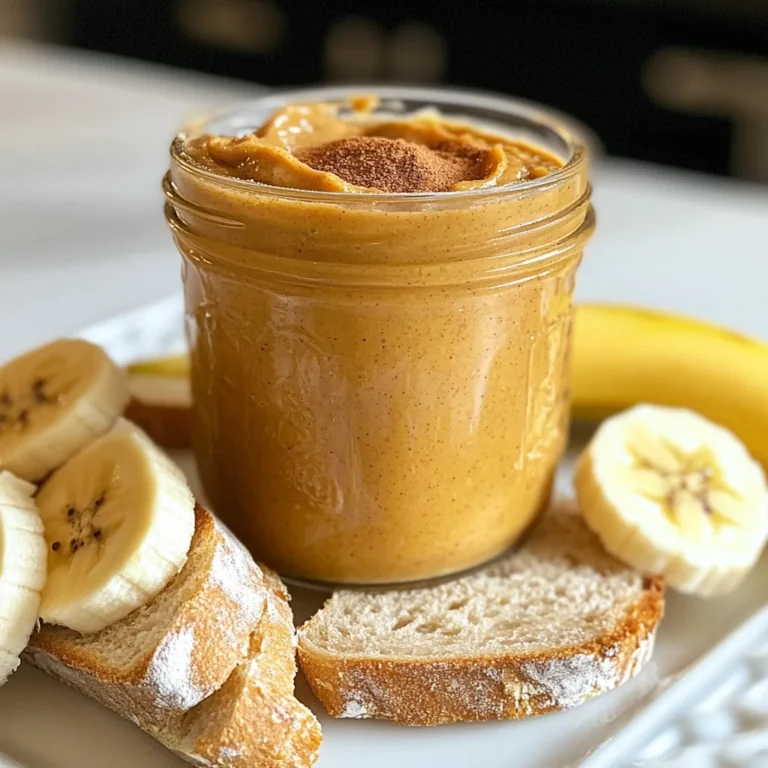 - 2 cups raw almonds - 2 tablespoons pure maple syrup - 1 teaspoon ground cinnamon - 1/4 teaspoon salt - 1 tablespoon coconut oil (optional) This recipe uses simple, wholesome ingredients. Raw almonds form the base. They provide great flavor and healthy fats. Pure maple syrup adds sweetness. It gives a rich taste that balances well with cinnamon. Ground cinnamon brings warmth and spice. Salt enhances all the flavors. Coconut oil is optional, but it adds creaminess. - You can swap maple syrup with honey or agave syrup. - For a nutty twist, try cashews or pecans instead of almonds. These substitutions still yield a tasty spread. Honey offers a different sweetness, while agave syrup is a good vegan option. Cashews create a creamier texture, while pecans add a unique flavor. - Food processor - Baking sheet - Airtight jar for storage A food processor is key. It helps turn almonds into a smooth butter. A baking sheet is needed for roasting the almonds. This step boosts the flavor. Finally, an airtight jar keeps your almond butter fresh. {{ingredient_image_1}} 1. First, preheat your oven to 350°F (175°C). This step gets the almonds ready for roasting. 2. Next, spread the raw almonds evenly on a baking sheet. Make sure they are in a single layer. 3. Roast the almonds in the oven for about 10-12 minutes. Stir halfway through for even cooking. You want them golden and fragrant. This roasting step boosts the flavor of the almonds. 1. After roasting, let the almonds cool for a few minutes. Then, transfer them to a food processor. 2. Blend the almonds on high speed for about 10-12 minutes. Stop to scrape down the sides as needed. 3. At first, the almonds will turn into a meal. Then, they will become a paste. Finally, you will get a smooth almond butter. If it seems too thick, add a bit of coconut oil for creaminess. 1. Once the almond butter is creamy, add the maple syrup, ground cinnamon, and salt. This is where the magic happens! 2. Blend again until everything is mixed well and smooth. Taste and adjust the sweetness or cinnamon to suit your preference. 3. Finally, transfer the almond butter to an airtight jar. Let it cool completely at room temperature before sealing. To get the best texture, blend the almonds long enough. Start with your food processor on high. The nuts will change from a meal to a paste, and finally to creamy almond butter. This process can take about 10 to 12 minutes. Stop every now and then to scrape the sides down. If you want it even creamier, add a tablespoon of coconut oil. This oil makes the almond butter smooth and rich. Want to make it even tastier? Try adding a pinch of nutmeg or a splash of vanilla. Both of these can add new layers of flavor. You can also play with how sweet it is. Add more or less maple syrup based on your taste. Find the perfect balance that makes you smile! Serving this almond butter is fun! Spread it on warm, toasted bread or pair it with apple and banana slices. For gifting, use pretty jars. Label them with the name and add a sprinkle of cinnamon on top for a lovely touch. Your friends will adore the tasty gift! Pro Tips Roasting Time: Ensure you roast the almonds until they are golden brown to enhance their flavor. Keep an eye on them to prevent burning. Blending Technique: Be patient while blending; the almonds need time to release their oils and become creamy. Stop occasionally to scrape down the sides for even blending. Sweetness Adjustment: Taste your almond butter before transferring it to a jar. You can always add more maple syrup or cinnamon to suit your preference. Storage Tips: Store your almond butter in an airtight jar. It can last up to two weeks at room temperature or longer in the fridge. {{image_2}} You can easily switch up the taste of your cinnamon maple almond butter. Here are two fun options: - Chocolate cinnamon almond butter: Add 2 tablespoons of cocoa powder when blending. This gives a rich, chocolatey twist to your spread. - Spicy almond butter with cayenne: Mix in a pinch of cayenne pepper for a kick. This adds warmth and excitement to the creamy texture. Why not blend different nuts and seeds? It’s a great way to create unique flavors. - Mixing with other nuts: Combine almonds with cashews or pecans. This creates a creamy and complex nut butter. You can play with the ratios to find your perfect taste. - Using seeds like sunflower or pumpkin: Add sunflower seeds for a nut-free option. Their nutty flavor brings a fresh twist to your almond butter. Cinnamon maple almond butter can fit many diets. Here are some ideas to adapt the recipe: - Vegan adaptations: This recipe is already vegan! The maple syrup is a great natural sweetener. - Nut-free alternatives: Use sunflower seed butter instead of almond butter. It keeps the creamy texture while being safe for those with nut allergies. To keep your cinnamon maple almond butter fresh, store it in an airtight jar. Glass jars work well to seal in flavor. Always keep it in a cool area, away from direct sunlight. A pantry shelf is a good spot. If your kitchen is warm, consider the fridge. This slows down spoilage and keeps it tasty. Homemade almond butter can last about two weeks at room temperature. If kept in the fridge, it can last up to a month. Always check for signs of spoilage. If you see mold or an off smell, it's time to toss it. Fresh almond butter should smell nutty and sweet. Freezing almond butter is easy. Start by placing it in a freezer-safe container. Leave some space at the top, as it can expand. Seal it well to prevent freezer burn. When you want to use it, move it to the fridge overnight to thaw. If you need it fast, let it sit at room temp for a few hours. Enjoy your almond butter anytime! Cinnamon maple almond butter is a tasty spread. You can use it on toast, pancakes, or waffles. It also works well in smoothies or oatmeal. Adding it to baked goods adds flavor too. You can dip fruits like apples or bananas in it. This spread makes a great snack for kids and adults alike. Yes, you can use roasted almonds. The flavor will be richer and nuttier. They will blend faster into a smooth paste, too. However, the texture might be a bit different. Roasted almonds can make the butter creamier. It may not have the same fresh taste as raw almonds. Both options are delicious, so choose what you like! Cinnamon maple almond butter is quite healthy. Almonds are full of good fats and protein. They help keep you full and give you energy. Maple syrup adds a touch of sweetness but has fewer calories than sugar. Cinnamon can help with blood sugar control. Just remember to enjoy it in moderation. In this blog post, we covered how to make delicious cinnamon maple almond butter from scratch. You learned about the key ingredients, easy steps, and helpful tips for perfect texture. We also explored fun variations and proper storage methods to keep your almond butter fresh. Overall, this recipe is simple and rewarding. It allows you to enjoy a tasty treat while choosing your own ingredients. Now it’s time to start blending and experimenting. Your homemade almond butter awaits!