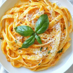 - 12 oz pasta of your choice (fettuccine or penne work well) - 2 large red bell peppers - 1 cup heavy cream For this creamy roasted red pepper pasta, you can use fettuccine or penne. Both types hold sauce well. The red bell peppers bring sweetness and color. Heavy cream makes the dish rich and smooth. - 3 cloves garlic, minced - 1 tablespoon olive oil - 1/2 cup grated Parmesan cheese Garlic adds a nice kick to the sauce. Olive oil helps roast the peppers. Parmesan cheese gives the dish a savory finish. - 1 teaspoon Italian seasoning - Salt and pepper to taste - Fresh basil leaves for garnish Italian seasoning adds warm flavors. Salt and pepper enhance all the tastes. Fresh basil is a lovely touch for garnish, both in taste and look. This dish is simple but full of flavor. You’ll love how easy it is to make with these ingredients! {{ingredient_image_1}} 1. Preheat your oven to 400°F (200°C). This heat helps roast the peppers well. 2. Cut the red bell peppers in half. Remove the seeds and stems. 3. Line a baking sheet with parchment paper. Place the peppers cut-side down on the sheet. 4. Drizzle a little olive oil over the peppers to help them roast. 1. Roast the peppers in the oven for about 25-30 minutes. You want the skins to get blistered and charred. 2. After roasting, take them out and let them cool for a few minutes. 3. Once cool, carefully peel off the skins. They should come off easily. 1. In a large pot, bring salted water to a boil. 2. Add your pasta and cook according to package instructions until al dente. 3. Make sure to reserve about 1/2 cup of the pasta water before draining the pasta. 1. In a blender, combine the roasted peppers, minced garlic, and heavy cream. 2. Blend until you achieve a smooth and creamy consistency. This will be your sauce. 1. In a large skillet over medium heat, pour in the blended red pepper mixture. 2. Stir in the Italian seasoning. Bring the sauce to a gentle simmer. 3. Add the cooked pasta to the skillet. Toss well to coat the pasta in the sauce. 4. If the sauce is too thick, add some reserved pasta water. Do this a little at a time until you reach the right consistency. 5. Stir in the grated Parmesan cheese. Season with salt and pepper to taste. Mix until the cheese is well incorporated and the sauce is creamy. To get the sauce just right, you can adjust the thickness with reserved pasta water. After you cook the pasta, save half a cup of that water before you drain it. If your sauce feels too thick, add a bit of this water. Stir it in slowly until you reach the right creaminess. This simple trick makes a big difference. You can also enhance the flavors with extra seasonings. If you love a bit of heat, try adding a pinch of red pepper flakes. For a fresh twist, consider adding a squeeze of lemon juice. These small changes can really brighten up the dish. To cook pasta perfectly, aim for al dente. This means the pasta should be firm but not hard. Check the package for cooking times. Start tasting a minute or two before the time is up. Don’t forget to salt your pasta water! Use about one tablespoon of salt per gallon of water. This adds flavor to the pasta as it cooks. If you skip this step, your pasta may taste bland. Garnishing makes your dish look great. Fresh basil leaves add a pop of color. They also bring a fresh flavor. Lightly tear the leaves and sprinkle them on top before serving. For serving, consider adding more Parmesan cheese on top. You can also serve this pasta with a side salad or crusty bread. Adding these items makes the meal feel complete and more inviting. Pro Tips Choosing the Right Pasta: Opt for pasta shapes that hold sauces well, like fettuccine or penne, to ensure every bite is flavorful. Roasting Peppers for Flavor: Don't skip the roasting step! The char adds a depth of flavor that enhances the dish significantly. Adjusting Sauce Consistency: If the sauce is too thick, gradually add reserved pasta water until you reach your desired creaminess. Fresh Herbs for Garnish: Adding fresh basil leaves right before serving brightens the dish and adds a fresh aroma that elevates the overall experience. {{image_2}} You can change some ingredients easily. If you want a lighter sauce, use light cream. For a plant-based option, try coconut cream or almond milk. They will still give you a creamy taste. You can also switch up the pasta. If you need gluten-free pasta, use brown rice pasta or chickpea pasta. Both work well with this dish. Want to make this dish heartier? You can add proteins. Cooked chicken or shrimp fits nicely in this pasta. Simply toss them in with the pasta. For vegetarians, tofu or chickpeas are great choices. Tofu adds texture, while chickpeas bring additional protein. To add more flair, think about spices. Red pepper flakes give a nice kick. You can also use smoked paprika for a deeper flavor. Adding veggies boosts nutrition too. Spinach adds color and nutrients. Mushrooms bring a savory taste that pairs well with the sauce. To keep your creamy roasted red pepper pasta fresh, store it in an airtight container. Glass or plastic containers work well. You can refrigerate it for up to three days. Make sure to let it cool before sealing the container. This way, you avoid steam buildup, which can make your pasta soggy. You can also freeze this dish if you want to save it for later. Place the cooled pasta in a freezer-safe container. Be sure to leave some space at the top for expansion. It can last in the freezer for up to three months. When you’re ready to eat, thaw it overnight in the fridge. Reheat it gently in a skillet. You may need to add a splash of cream or reserved pasta water to keep it creamy. Leftovers can be a great opportunity to get creative. You can use the pasta in a baked casserole. Just add some cheese on top and bake until golden. Another idea is to mix it with fresh veggies for a quick salad. When reheating, use low heat to keep the flavors fresh. Adding a bit of fresh basil or a sprinkle of Parmesan can brighten the dish. For this dish, I recommend using fettuccine or penne. Both types hold the sauce well. Fettuccine has a flat shape that catches the creamy sauce. Penne, with its ridges, helps trap the sauce inside. You can also try other pasta shapes like fusilli or rigatoni for fun variations. Yes, you can make this dish ahead of time. Cook the pasta and sauce separately. Store them in airtight containers in the fridge. When you’re ready to eat, reheat the sauce on low heat. Add the pasta and a splash of reserved water to get the right texture again. To make this dish vegan, swap the heavy cream for coconut cream or cashew cream. Use nutritional yeast instead of Parmesan cheese for a cheesy flavor. Choose a vegan pasta that doesn’t contain eggs. This way, you can still enjoy a creamy dish without dairy. You can boost the flavor by adding more garlic or a pinch of red pepper flakes for heat. A splash of lemon juice brightens the sauce. Fresh herbs like parsley or thyme also enhance the taste. Don’t forget to taste and adjust the seasoning as you go. Yes, you can make this dish gluten-free. Look for gluten-free pasta made from rice, quinoa, or lentils. These options work well and maintain a good texture. Just be sure to follow the cooking time on the package for the best results. This blog post covered making Creamy Roasted Red Pepper Pasta. We explored the key ingredients, from pasta to seasonings. You learned step-by-step instructions for preparation, cooking, and combining. Tips for perfecting the sauce and presenting your dish will help you impress. Variations and storage info help customize your meal. Use leftovers creatively to minimize waste. Experiment with flavors and ingredients to suit your taste. Enjoy creating this dish, and happy cooking!