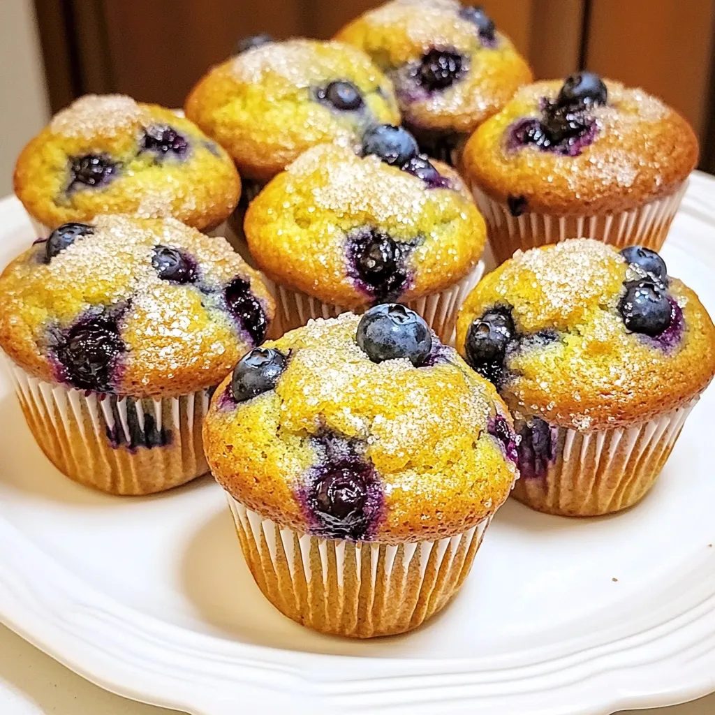 - 1 ½ cups all-purpose flour - ½ cup granulated sugar - 1 tablespoon baking powder - ¼ teaspoon salt - ¼ cup unsalted butter, melted - 1 large egg - ½ cup buttermilk (or yogurt mixed with milk) - Zest of 1 lemon - 2 tablespoons fresh lemon juice - 1 teaspoon vanilla extract - 1 cup fresh blueberries (or frozen) - Optional: Coarse sugar for topping In this recipe, we use simple ingredients to make our Lemon Blueberry Muffins. First, the dry ingredients form the base of the muffins. Combine the flour, sugar, baking powder, and salt for a good rise and sweetness. Next, we mix the wet ingredients. The butter adds richness, while the egg binds everything together. Buttermilk gives a nice tang and keeps the muffins moist. The lemon zest and juice bring a bright flavor that pairs perfectly with the blueberries. For the add-ins, choose fresh blueberries for the best taste. If they are out of season, frozen blueberries work just fine. Adding a sprinkle of coarse sugar on top creates a lovely crunch that mimics bakery-style muffins. This balance of ingredients is key to achieving that perfect, bakery-style muffin. Enjoy the process, and feel free to explore variations once you master this classic! - Preheat oven to 375°F (190°C). - Prepare muffin tin with liners or grease. - In a large bowl, whisk together: - 1 ½ cups all-purpose flour - ½ cup granulated sugar - 1 tablespoon baking powder - ¼ teaspoon salt This mix gives your muffins a light and fluffy base. Make sure there are no lumps. - In a separate bowl, beat together: - ¼ cup melted butter - 1 large egg - ½ cup buttermilk - Zest of 1 lemon - 2 tablespoons fresh lemon juice - 1 teaspoon vanilla extract This blend adds rich flavor and moisture. - Pour the wet mix into the dry mix. - Stir gently until just combined. - Carefully fold in 1 cup of blueberries. Be cautious not to overmix. A few lumps are fine. - Divide the batter into the muffin cups. - Fill each about ¾ full. - Bake for 18-20 minutes. Check doneness using a toothpick. It should come out clean. - Let muffins cool in the pan for 5 minutes. - Transfer them to a wire rack to cool completely. Serve warm for the best taste. Enjoy your bakery-style muffins! To get that perfect bakery-style texture, do not overmix the batter. Mix just until you see no dry flour. A few lumps are fine. This keeps your muffins light and fluffy. Set your oven to 375°F (190°C). This temperature helps create a nice rise. It also gives a golden top. Preheating is key; it helps bake evenly. For extra flavor, try adding a pinch of cinnamon or nutmeg. These spices pair well with blueberries. They add warmth and depth without changing the main taste. Fresh blueberries are best, but frozen ones work too. If using frozen, do not thaw them. This keeps them from becoming mushy. They add bursts of flavor and color. Serve your muffins warm for the best taste. Dust them with powdered sugar for a lovely look. You can also add a dollop of whipped cream. A fresh blueberry on top makes it special. For a creative twist, try topping your muffins with coarse sugar. It gives a nice crunch. You can also add a drizzle of lemon glaze for extra zing. These little touches make your muffins stand out. {{image_2}} You can change up the classic lemon blueberry muffins in fun ways. Try making lemon poppy seed muffins. Just add 2 tablespoons of poppy seeds to the batter. The seeds add a delightful crunch. Another great option is blueberry coconut muffins. Replace half the blueberries with shredded coconut. This twist brings a tropical vibe to your muffins. The coconut adds sweetness and texture. If you need a gluten-free option, use almond flour or coconut flour instead of regular flour. Both options work well and keep the muffins moist. Adjust the liquid slightly since these flours absorb more moisture. For dairy-free muffins, choose plant-based milk. Almond milk or coconut milk works great. You can also use dairy-free yogurt in place of buttermilk. These swaps help everyone enjoy your tasty treats. Seasonal fruits can elevate your muffins even more. Add fresh raspberries for a tart contrast to the lemon. Strawberries work well too; they add sweetness. You can mix and match fruits based on what's in season. This keeps your muffins exciting and adds a burst of color. Don't be afraid to experiment with flavors that inspire you! To keep your lemon blueberry muffins fresh, store them in an airtight container at room temperature. This method helps maintain their soft texture. If you live in a humid area, consider refrigerating them. Place the muffins in a sealed container to keep them from drying out. Freezing muffins is a great way to save them for later. To freeze, let the muffins cool completely first. Then, wrap each muffin in plastic wrap and place them in a freezer-safe bag. For best taste, use them within three months. When you're ready to enjoy, simply thaw them at room temperature or heat them in the microwave for a few seconds. To keep your muffins moist and fresh longer, add a slice of bread in the container. The bread helps absorb extra moisture and keeps the muffins soft. You can also store them in a cool, dry place. Avoid leaving them out in warm areas, as this can lead to drying out. Yes, you can use frozen blueberries. They work well in the muffins. If you use frozen ones, do not thaw them. Just fold them into the batter while still frozen. This helps keep the batter cool and avoids too much color bleeding. You can make these muffins healthier by reducing the sugar. Try cutting the sugar by a third. You can also use whole grain flour instead of all-purpose flour. This adds fiber and nutrients to your muffins. If you don't have buttermilk, mix yogurt with milk. Use half yogurt and half milk to get a similar texture. This keeps the muffins moist and adds a nice flavor. Check for doneness by inserting a toothpick into the center. If it comes out clean, they are done. You can also look for a golden-brown top and a slight spring when you press down gently on a muffin. These muffins are easy to make and delicious. You’ve learned the key ingredients, mixing steps, and tips for perfect muffins. Remember to avoid overmixing for a fluffy texture. Consider adding spices or seasonal fruit for extra flavor. Store them well to keep them fresh. With these guidelines, you can impress anyone with your baking skills. Enjoy your tasty muffins with family or friends!