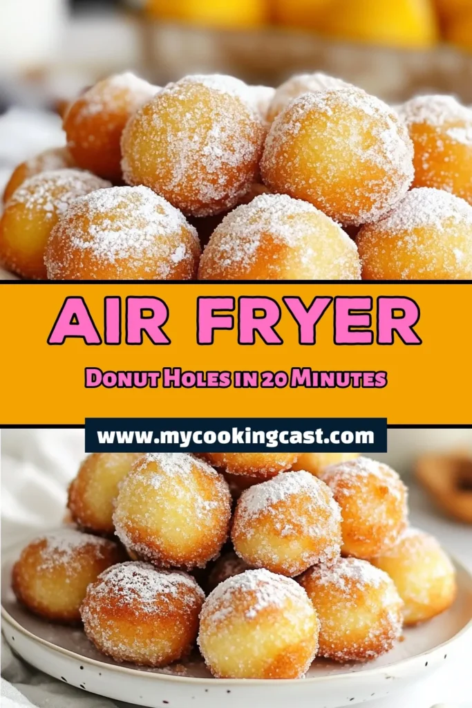Satisfy your sweet cravings with these easy Air Fryer Donut Holes! This homemade donut holes recipe is quick, delicious, and perfect for any occasion. With just simple ingredients, you can whip up air fryer desserts that are fluffy and delightful. Whether you need quick sweet snacks for a party or a cozy night in, these donut holes are sure to impress. Try this recipe today and enjoy guilt-free treats! #AirFryerDonutHoles #EasyRecipes #HomemadeDesserts #AirFryerSnacks