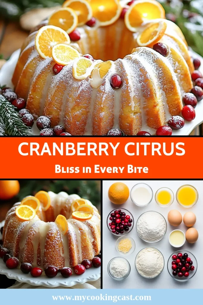 Indulge in the festive flavors of this delicious Cranberry Orange Bundt Cake! Perfect for your holiday gatherings, this Citrus Cake Recipe combines tart cranberries and zesty orange for a delightful treat. Whether you're looking for Holiday Cake Recipes or a Bundt Cake with Fruit, this Orange Cranberry Cake will impress your guests. Try it now and make your celebrations sweeter! Save for later! #CranberryBundtCake #CitrusCakeRecipe #HolidayBaking #BundtCakeWithFruit