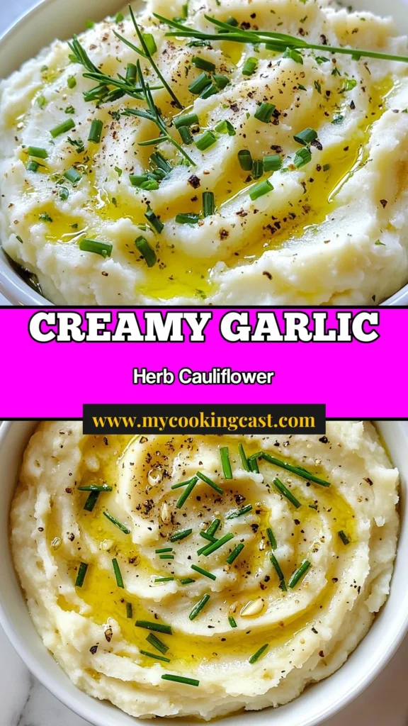 Discover the ultimate healthy mashed cauliflower recipe with this Garlic Herb Mashed Cauliflower! This creamy cauliflower side dish packs flavor thanks to garlic and herbs, making it a delicious low-carb mashed cauliflower option perfect for your meals. Easy to prepare and incredibly satisfying, it’s a must-try! Save this recipe and impress your guests with a fantastic alternative to traditional mashed potatoes. #HealthyRecipes #LowCarb #Cauliflower #SideDish