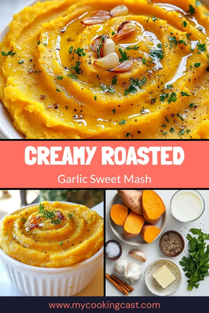 Discover the deliciousness of roasted garlic sweet potato mash! This creamy sweet potato mash recipe is perfect for any meal and can be made dairy-free for a healthy twist. Experience the rich flavors of garlic mashed sweet potatoes that everyone will love. Easy to prepare and oh-so-satisfying, it's an ideal side dish for any occasion. Save this roasted garlic sweet potato mash recipe now and treat your taste buds! #SweetPotatoMash #HealthyRecipes #DairyFree #ComfortFood