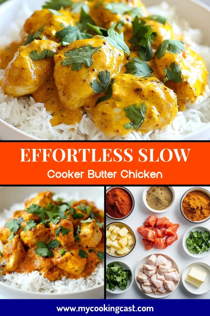 Discover the ultimate easy butter chicken recipe with this Slow Cooker Butter Chicken! Perfectly tender chicken is simmered in a creamy coconut sauce, making it the best butter chicken recipe for your family. Enjoy this Indian butter chicken slow cooker dish served over basmati rice or with naan for a delightful meal. Save this recipe for your next dinner and impress your loved ones! #SlowCookerButterChicken #EasyButterChickenRecipe #CreamyCoconutChicken #BestButterChickenRecipe