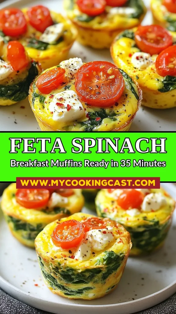 Start your day right with these delicious Spinach Feta Egg Muffins! Packed with nutrients, these Healthy Breakfast Muffins are perfect for a quick morning bite or meal prep. This Spinach Egg Muffins Recipe combines fresh spinach, crumbled feta cheese, and cherry tomatoes for a flavor-packed dish. Easy to make and store, they’re sure to become a family favorite. Get the full recipe now and enjoy a healthy start! #SpinachFetaEggMuffins #HealthyBreakfast #MealPrep #FetaCheeseMuffins