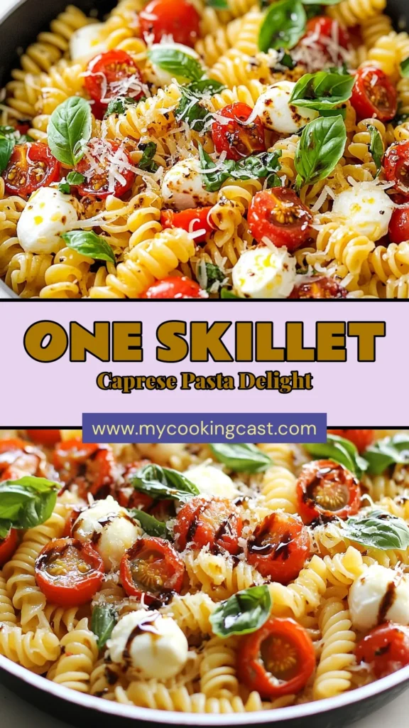 Discover the delicious Caprese Pasta Skillet, a perfect dish for easy weeknight dinners! This one-pan pasta dish combines juicy cherry tomatoes and fresh mozzarella for a vibrant flavor explosion. With minimal prep time, this Easy Pasta Recipe will quickly become your go-to favorite. Ideal for busy nights, serve this Cherry Tomato Pasta straight from the skillet for a stunning presentation. Try it now! #CapresePastaSkillet #EasyPastaRecipes #FreshMozzarellaPasta #OnePanPastaDishes