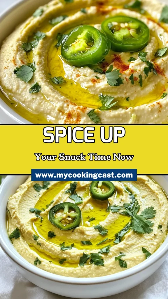 Discover the perfect blend of flavor and health with this Spicy Jalapeño Lime Hummus! This Lime Hummus Recipe is not only an Easy Hummus Dip but also a fantastic option for Healthy Snack Recipes. Made with chickpeas, fresh jalapeños, and zesty lime, it's quick to whip up and oh-so-delicious. Impress your guests or enjoy it yourself! Save this recipe for your next snack attack! #SpicyJalapeñoHummus #LimeHummusRecipe #EasyHummusDip #HealthySnackRecipes