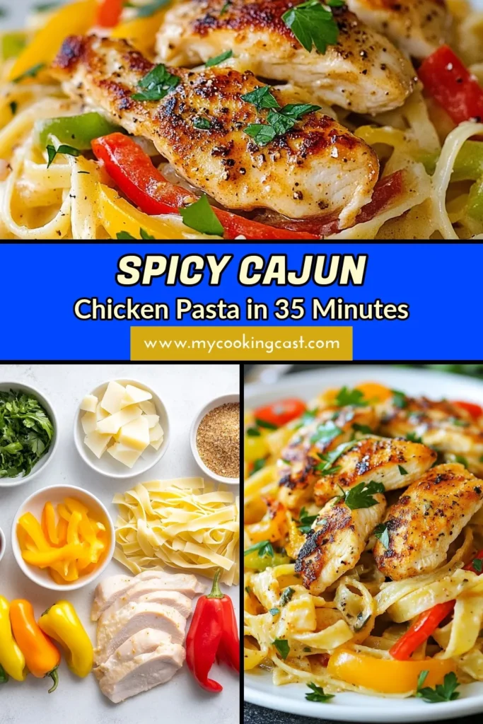 Discover the deliciousness of Spicy Cajun Chicken Pasta! This creamy pasta dish combines perfectly seasoned chicken, vibrant bell peppers, and fettuccine for a meal that's bursting with flavor. Perfect for a quick dinner, this Cajun chicken recipe is sure to impress. Try making this homemade Cajun pasta and enjoy a comforting bowl of happiness. Save this recipe for your next cooking adventure! #SpicyCajunChickenPasta #CajunChickenRecipe #CreamyPastaDishes #FettuccineWithChicken