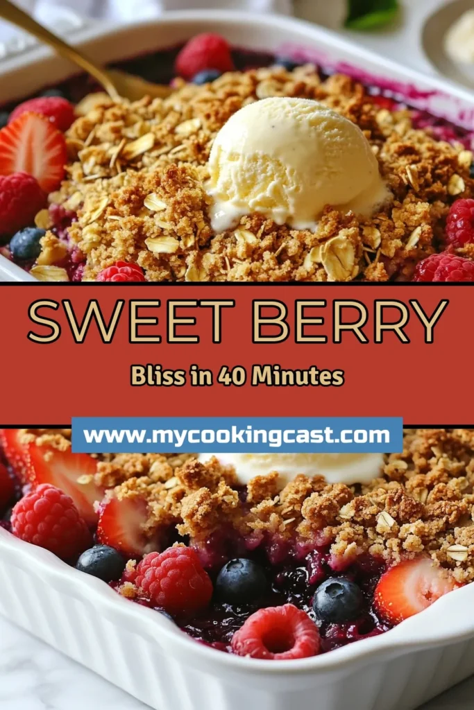 Indulge in the deliciousness of this triple berry crisp recipe! Perfect for summer, this easy berry dessert combines fresh strawberries, blueberries, and raspberries for a healthy berry crisp that's sure to please. Baked to perfection, this berry dessert is a crowd-pleaser. Enjoy it warm with ice cream for an extra treat. Try it today! Save this recipe for your next summer gathering! #BerryDessert #SummerCrisp #HealthyDesserts #EasyRecipes