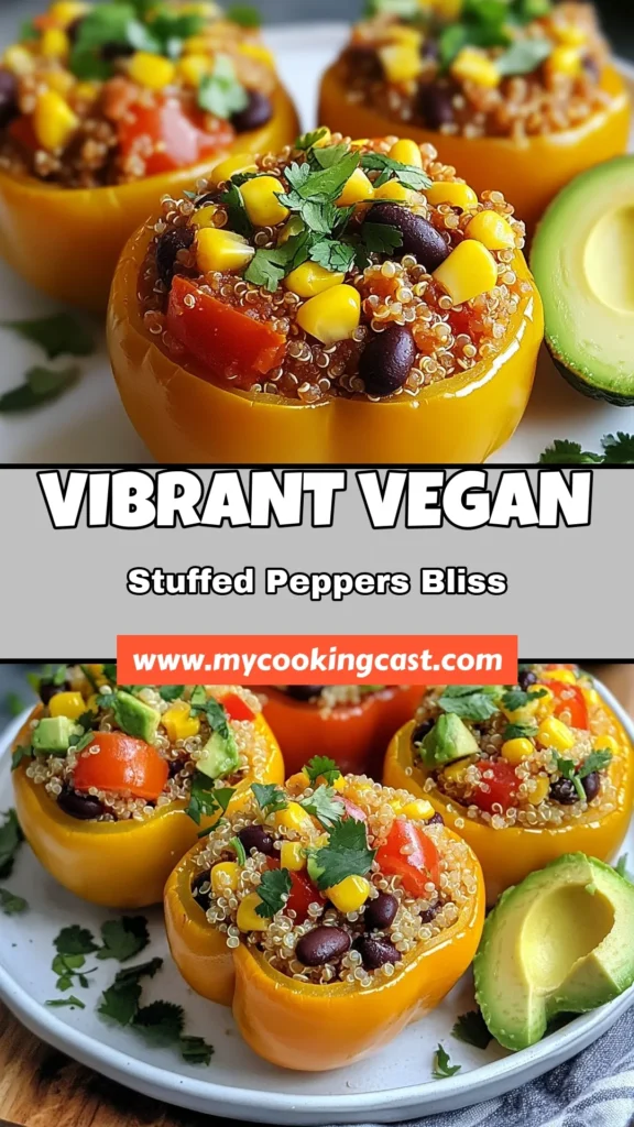 Discover the vibrant flavors of Rainbow Vegan Stuffed Peppers, a healthy stuffed bell peppers delight! This quinoa stuffed peppers recipe is packed with black beans, corn, and fresh veggies for a satisfying meal. Perfect for a plant-based diet, this vegan bell pepper recipe is easy to make and bursting with nutrients. Elevate your mealtime with these colorful, delicious stuffed peppers. Save this recipe for your next healthy dinner! #VeganRecipes #StuffedPeppers #HealthyEating #PlantBased