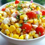 - 4 ears of corn, husked - 1 cup cherry tomatoes, halved - 1/2 cup red onion, finely diced - 1/2 cup feta cheese, crumbled - 1/4 cup fresh cilantro, chopped - 2 tablespoons mayonnaise - 2 tablespoons sour cream - 1 tablespoon lime juice - 1 teaspoon chili powder - Salt and pepper to taste These ingredients create a bright and fresh salad. The corn gives sweetness, while the tomatoes add juiciness. Red onion brings a nice crunch, and feta cheese adds creaminess. Cilantro adds a fresh herbal note that ties everything together. You can add extra ingredients to make it your own. Consider these options: - Avocado for creaminess - Black beans for protein - Jalapeños for heat - Corn salsa for more flavor Feel free to mix and match. These changes can make the salad unique and fun. This salad is not just tasty; it's also good for you. It has fiber from corn and tomatoes. Feta adds protein and calcium. The healthy fats from avocado, if added, boost nutrition. Here’s a rough breakdown per serving: - Calories: 200 - Protein: 6g - Carbohydrates: 22g - Fiber: 4g - Fats: 10g This makes Mexican street corn salad a great choice for a light meal or side dish. Enjoy! {{ingredient_image_1}} First, heat your grill to medium-high. Grilling gives the corn a smoky taste. Husk four ears of corn and place them on the grill. Grill for about 10-12 minutes. Turn them often so they char evenly. When they look golden and smoky, take them off the grill. Let them cool for a few minutes. Then, cut the kernels off the cob. Place the kernels in a large bowl. This is the heart of your salad. Now, it's time to add the fun stuff! Take one cup of halved cherry tomatoes and toss them in the bowl. Next, add half a cup of finely diced red onion. The onion adds a nice crunch and flavor. Then, sprinkle in half a cup of crumbled feta cheese. Don't forget to add a quarter cup of chopped fresh cilantro. This brings a bright taste to the mix. Gently stir everything together. Make sure the corn and veggies are well mixed. In a small bowl, mix the sauce. Combine two tablespoons of mayonnaise and two tablespoons of sour cream. Squeeze in one tablespoon of fresh lime juice. Add one teaspoon of chili powder for a kick. Season with salt and pepper to taste. Stir until it’s smooth and creamy. Pour this dressing over your salad mix. Toss it gently so every piece gets coated. Taste your salad and adjust the seasoning if needed. You can add more lime juice or chili powder if you like it zesty. This dressing ties all the flavors together perfectly. To get the best grilled corn, start with fresh ears. Husk them well and remove all silk. Preheat your grill to medium-high heat for even cooking. Grill the corn for 10-12 minutes. Turn the corn often to get a nice char. Once charred, let it cool slightly. Then, cut the kernels off the cob into a bowl. This step adds a smoky flavor that makes your salad pop. To enhance the flavor of your salad, use fresh ingredients. Add cherry tomatoes for sweetness and color. Diced red onion gives a nice crunch and bite. Crumbled feta cheese adds creaminess and tang. Chopped cilantro brings a fresh herb taste. For the dressing, mix mayonnaise, sour cream, and lime juice. The lime juice adds brightness. A sprinkle of chili powder gives a mild kick. Adjust the seasoning to your taste with salt and pepper. Serve your Mexican street corn salad in a big bowl or small cups. Garnish with extra cilantro for a pop of color. Lime wedges make a great touch too. This salad is best served fresh but can chill for 30 minutes. Chilling lets the flavors mix well. Pair it with grilled meats or fish for a complete meal. Enjoy this salad at picnics or barbecues for a fun, tasty dish! Pro Tips Grill for Maximum Flavor: Make sure to grill the corn until it's nicely charred; this adds a smoky flavor that enhances the salad. Fresh Ingredients Matter: Use fresh corn and ripe cherry tomatoes for the best taste and texture in your salad. Chill for Better Flavor: Allow the salad to chill in the refrigerator for at least 30 minutes before serving to let the flavors meld together. Customize Your Spice Level: Adjust the amount of chili powder to match your desired spice level; feel free to add jalapeños for an extra kick! {{image_2}} To make a spicy version, add jalapeño peppers. Dice one or two peppers and mix them in. You can also increase the chili powder. This will give your salad a nice kick. If you like heat, use a dash of hot sauce too. The spicy twist makes this salad lively and exciting! For a vegetarian option, you can keep the feta cheese. To make it vegan, swap feta for avocado or vegan cheese. Use vegan mayo and sour cream alternatives too. These swaps keep the creaminess while making it plant-based. You still enjoy all the flavors without any animal products! You can change ingredients based on the season. In summer, add diced bell peppers for crunch. In fall, roasted butternut squash adds sweetness and warmth. In winter, try roasted root veggies for heartiness. Each season brings new tastes, making this salad fresh year-round. Explore different flavors and have fun with it! To keep your Mexican street corn salad fresh, place it in an airtight container. This will help lock in moisture and flavor. Always store the salad in the fridge. If you have leftovers, try to eat them within a few days. When stored correctly, the salad lasts about 3 to 5 days in the fridge. After 5 days, the taste and texture may change. Always smell and taste it before you eat leftovers to ensure it’s still good. Freezing is not the best option for this salad. The texture of corn and other ingredients will change after thawing. If you want to make it ahead, prepare the corn and dressing separately. Freeze them, then mix when you’re ready to serve. Yes, you can use frozen corn. Just thaw it and drain it well. Fresh corn has a sweeter taste and better texture. Frozen corn works in a pinch, but grilling fresh corn gives that smoky flavor. You can use queso fresco or cotija cheese instead of feta. Both have a similar crumbly texture. If you need a non-dairy option, try a vegan cheese that crumbles. This will keep it creamy and still tasty. This salad has a mild spice level. The chili powder adds a nice kick without being too hot. If you want more heat, you can add diced jalapeños or cayenne pepper. Adjust the spice to fit your taste. Yes, you can! Make the salad up to a day ahead. Just mix everything but the dressing. Add the dressing just before serving to keep it fresh. This helps the flavors blend nicely while keeping the ingredients crisp. This salad pairs well with grilled meats like chicken or steak. It also goes great with tacos or burritos. Serve it alongside a refreshing drink, like a limeade or a light beer, to complete the meal. This article covered making Mexican street corn salad, from essential ingredients to storage tips. You learned how to prepare the corn, mix the salad, and whip up a tasty dressing. I shared ways to enhance flavors and suggested variations, like spicy or vegan options. Now, you can make a delicious salad that fits your taste. Experiment with the recipe and enjoy your creation. With the right steps and tips, you'll impress everyone at your next meal. Enjoy your fresh and tasty Mexican street corn salad!