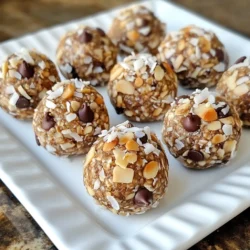 To make Almond Joy Energy Balls, you need these simple ingredients: - 1 cup rolled oats - 1 cup shredded unsweetened coconut - 1/2 cup almond butter - 1/4 cup honey or maple syrup - 1/4 cup dark chocolate chips - 1/4 cup chopped almonds - 1 teaspoon vanilla extract - Pinch of sea salt These ingredients work together to create a tasty and nutritious snack. Almond Joy Energy Balls provide a great mix of nutrients. Each ball is packed with fiber, healthy fats, and protein. Here’s a breakdown of what you’ll get from one energy ball (assuming you make about 12 to 15): - Calories: 100-120 - Carbohydrates: 12-15g - Protein: 3-4g - Fat: 5-7g - Fiber: 2-3g These numbers may vary based on the exact portions and brands used. You can easily adapt this recipe to fit different diets. Here are some great swaps: - Nut-free: Use sunbutter instead of almond butter. - Vegan: Choose maple syrup instead of honey for sweetness. - Gluten-free: Ensure your oats are certified gluten-free. - Low-sugar: Reduce the amount of chocolate chips or use sugar-free options. These changes allow everyone to enjoy these delicious energy balls. {{ingredient_image_1}} To start, gather all your ingredients. You will need rolled oats, shredded coconut, almond butter, honey or maple syrup, dark chocolate chips, chopped almonds, vanilla extract, and a pinch of sea salt. Measure each ingredient carefully to keep the balance right. This step is key for a tasty result. In a large mixing bowl, add 1 cup of rolled oats and 1 cup of shredded coconut. Mix them well. This helps to blend the flavors. In a separate bowl, combine 1/2 cup of almond butter, 1/4 cup of honey or maple syrup, 1 teaspoon of vanilla extract, and a pinch of sea salt. Stir until the mixture is smooth and creamy. This smooth mix will bind your energy balls together. Next, pour the almond butter mix into the oats and coconut. Add in 1/4 cup of dark chocolate chips and 1/4 cup of chopped almonds. Use your hands or a spatula to mix everything together. Make sure all ingredients are combined well. The mixture should feel sticky and hold together when pressed. Now it’s time to shape the energy balls. Scoop out tablespoon-sized portions of the mixture. Roll each portion into a ball with your hands. You should end up with about 12 to 15 energy balls. Place the formed energy balls on a parchment-lined baking sheet or plate. This keeps them from sticking. Finally, refrigerate them for at least 30 minutes. This step helps them set and firm up nicely. Enjoy the fun process of making these tasty snacks! To get the best texture in your Almond Joy Energy Balls, focus on a few key steps. First, use fresh rolled oats. They add great texture and chewiness. Avoid instant oats, as they can make the balls too mushy. Second, make sure your almond butter is smooth and creamy. This helps blend all the ingredients well. When mixing, combine the oats and coconut well before adding the wet mix. The right stickiness is key. You want them to hold together but not be too wet. These energy balls are great for any time of the day. You can enjoy them as a quick breakfast or a midday snack. For a fun twist, serve them with yogurt or fruit. You can also pack them for school or work. Place the energy balls in a clear jar for a pretty display. Add a sprinkle of extra shredded coconut on top. This gives a nice touch and makes them look inviting. Cleaning up after making energy balls can be easy. After mixing, soak the bowls in warm soapy water right away. This helps loosen any sticky bits. For your hands, use a bit of oil before mixing. This makes it easier to wash off any residue. Keep a damp cloth nearby for quick clean-ups. If you use parchment paper, you can just toss it out after. This saves time and keeps your kitchen tidy. Pro Tips Chill for Better Shape: Refrigerating the energy balls for at least 30 minutes helps them firm up, making them easier to handle and roll. Customize Your Nuts: Feel free to swap the chopped almonds with other nuts like walnuts or pecans for a different flavor profile. Sweetener Substitutions: You can replace honey with agave syrup for a vegan option, or use coconut nectar for a lower glycemic index. Boost the Flavor: Add a pinch of cinnamon or a tablespoon of cocoa powder to the mixture for an extra layer of flavor. {{image_2}} You can add fun flavors to your Almond Joy Energy Balls. Try adding a sprinkle of cinnamon for warmth. A dash of almond extract gives a deeper nut taste. If you love chocolate, add more dark chocolate chips or cocoa powder. These small changes make a big difference in taste. Feel free to swap ingredients based on what you have. If you don’t have almond butter, peanut butter works great too! For sweeteners, use agave syrup instead of honey. This will keep your energy balls sweet and sticky. You can also change the nuts. Use walnuts or pecans for a different crunch. You can create other energy ball flavors too. Try adding dried fruits like raisins or cranberries for sweetness. Seeds like chia or flax can boost nutrition. For a tropical twist, swap in macadamia nuts and dried pineapple. These alternatives keep the recipe fresh and exciting! To keep your Almond Joy Energy Balls fresh, store them in an airtight container. You can place them in the fridge if you plan to eat them within a week. The cool temperature helps them stay firm and tasty. If you want to enjoy them later, freezing is a great option. To freeze your energy balls, first, let them cool in the fridge for 30 minutes. After that, place them in a single layer on a baking sheet. Freeze them for about 1-2 hours. Once they are firm, transfer them to a freezer bag. Be sure to remove as much air as you can before sealing. This method keeps them fresh for up to three months. When stored in the fridge, Almond Joy Energy Balls last about one week. If you freeze them, they can last for three months. To check if they are still good, look for any changes in color or smell. If they look dry or smell off, it’s best to toss them. Enjoy these tasty treats while they are fresh for the best flavor! Yes, you can use other nut butters. Peanut butter or cashew butter work well. Each nut butter adds its own flavor. Almond butter gives a creamy texture and a nutty taste. Choose what you like best! These energy balls can last up to one week in the fridge. Store them in an airtight container. You can also freeze them for longer storage. If frozen, they can last up to three months. Just let them thaw before eating. Yes, Almond Joy Energy Balls are gluten-free. The main ingredients, oats and nuts, do not contain gluten. However, check the oats for a gluten-free label. This helps avoid cross-contamination if you have a gluten allergy. Enjoy this tasty snack worry-free! This blog post covered how to make Almond Joy Energy Balls, from ingredients to storage. We discussed essential details like nutritional info, substitutions, and steps to create delicious treats. I shared tips for texture and serving ideas, plus variations to suit your taste. Remember, you can customize your energy balls to fit dietary needs. Storing them properly keeps them fresh longer. Enjoy your healthy snacks knowing they are both tasty and easy to make.