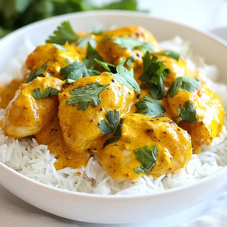 To make slow cooker butter chicken, you need these key ingredients: - 2 lbs (900g) boneless, skinless chicken thighs, cut into bite-sized pieces - 1 large onion, finely chopped - 4 cloves garlic, minced - 1-inch piece of ginger, grated - 1 can (15 oz) crushed tomatoes - 1 cup (240ml) coconut milk - 6 tablespoons unsalted butter - 2 tablespoons garam masala - 1 tablespoon ground cumin - 1 tablespoon ground coriander - 1 teaspoon turmeric - 1 teaspoon chili powder (adjust to taste) - Salt and pepper to taste - Fresh cilantro for garnish - Cooked basmati rice or naan for serving I recommend using a kitchen scale for accuracy. The chicken should weigh 2 lbs. Use a large onion, about the size of your fist. For garlic, 4 cloves are just right. Use a 1-inch piece of ginger, which gives great flavor. The crushed tomatoes come in a 15 oz can. Coconut milk should be 1 cup, or 240ml. Butter is measured in tablespoons, and you'll need 6. For spices, tablespoons and teaspoons work well. If you need a dairy-free option, swap the butter for coconut oil. For a lower-fat version, you can use skinless chicken breasts instead of thighs. If you're avoiding coconut, use almond milk or vegetable broth. For a nut-free version, just skip any nut ingredients. Adjust the spices to your taste, especially the chili powder for heat. {{ingredient_image_1}} First, gather all your ingredients. You need chicken, onions, garlic, and spices. Chop the onion finely and mince the garlic. Grate the ginger and set it aside. Cut the chicken thighs into bite-sized pieces. This helps them cook evenly. In the slow cooker, add the chopped onion, minced garlic, and grated ginger. Mix these well so the flavors combine. Next, place the chicken pieces on top of the onion mix. Season with salt and pepper to taste. In a separate bowl, mix the crushed tomatoes, coconut milk, and butter. Add the spices: garam masala, cumin, coriander, turmeric, and chili powder. Stir until well blended. Pour this sauce over the chicken in the slow cooker. Cover the slow cooker. Set it to low heat for 6-8 hours or high heat for 4-5 hours. The chicken should be tender and fully cooked. After cooking, taste the sauce. Adjust the seasoning if needed. For a thicker sauce, blend part of it and return it to the slow cooker. Right before serving, you can stir in some extra butter for richness. Serve hot over basmati rice or with naan. Don't forget to garnish with fresh cilantro! Make sure to cut the chicken into uniform pieces. This step ensures even cooking. If you want a milder dish, reduce the chili powder. You can also add more spices if you like it spicy. For the best flavor, let it cook for the full time. This gives the spices a chance to shine. Lastly, serve this dish right away for the best taste. Enjoy your meal! To make your butter chicken even better, use fresh spices. Fresh spices have more flavor than old ones. You can also toast them lightly in a pan. This brings out their natural oils and aromas. Adding a bit more ginger and garlic boosts the taste, too. Try to use full-fat coconut milk for a creamier sauce. If you want more heat, add extra chili powder or fresh chili peppers. Fresh cilantro adds a nice touch when serving. One common mistake is not seasoning enough. Always taste your dish before serving. Another error is cooking the chicken too long. Overcooked chicken can turn dry. Make sure to use a timer for the cooking time. Don’t skip blending part of the sauce if you want it thicker. Lastly, don’t forget the butter at the end. It gives a rich taste that makes the dish shine. This butter chicken is great for meal prep. You can make it a day ahead. Just store it in the fridge overnight. The flavors deepen as it sits. Reheat it gently on the stove before serving. If you want to freeze it, cool it first. Store it in airtight containers. It can last for up to three months in the freezer. When ready to eat, thaw in the fridge and then reheat on low heat. Pro Tips Use Fresh Spices: For the best flavor, use fresh spices instead of pre-ground. Toast them lightly before adding to the dish for an extra depth of flavor. Marinate the Chicken: If time allows, marinate the chicken in yogurt and spices for a few hours or overnight to enhance tenderness and flavor. Adjust Spice Level: Modify the amount of chili powder according to your heat preference. Start with less and add more as needed during cooking. Thicken the Sauce: For a thicker sauce, blend a portion of the butter chicken after cooking and mix it back in. This will create a creamy texture. {{image_2}} You can change the heat in butter chicken easily. Start with one teaspoon of chili powder. Taste the dish as it cooks. If you want more heat, add more chili powder. For a milder flavor, use less or skip it. You can also add a pinch of cayenne pepper for extra spice. Adjust to fit your taste! You can swap some ingredients if needed. For example, use chicken breast instead of thighs for a leaner dish. If you want a dairy-free option, use a plant-based butter. Instead of coconut milk, almond milk can work too. If you don’t have garam masala, mix equal parts of cumin, coriander, and ground cinnamon. These swaps can keep the flavor while meeting your needs. Butter chicken pairs well with many sides. Serve it over fluffy basmati rice for a classic dish. You can also enjoy it with warm naan for dipping. For a fresh touch, add a side salad with cucumbers and tomatoes. If you like, include a yogurt sauce to cool the spice. These options can enhance your meal and make it even more enjoyable. After enjoying your slow cooker butter chicken, let it cool. Once cool, transfer the leftovers to an airtight container. Store it in the fridge for up to 3 days. This keeps the chicken moist and tasty. To freeze the butter chicken, use a freezer-safe container. You can store it for up to 3 months. Make sure to leave some space in the container. The sauce may expand when frozen. Label the container with the date for easy reference. When you are ready to enjoy the leftovers, take them out of the fridge or freezer. For fridge leftovers, heat in a saucepan over medium heat. Stir until warmed through. If frozen, thaw in the fridge overnight. Then reheat as mentioned. You can also use the microwave. Just heat in short bursts to avoid overcooking. To thicken the sauce, blend part of it. Use an immersion blender or regular blender. This makes the sauce smooth and creamy. You can also add a bit of cornstarch mixed with water. Stir this mixture in and let it cook for a few minutes. This will help it thicken without changing the flavor. Yes, you can use chicken breast. Just remember, breasts cook faster than thighs. They may dry out if overcooked. Keep an eye on the cooking time. If using breasts, check them after about 3-4 hours on high heat. If you want tender meat, thighs are still the best choice. The chicken is done when it reaches an internal temperature of 165°F (75°C). You can use a meat thermometer to check. The meat should be tender and easy to shred with a fork. If it is still tough, let it cook longer. Butter chicken pairs well with basmati rice or naan. You can also serve it with a simple salad or roasted vegetables. For extra flavor, add some yogurt or raita on the side. This helps balance the rich sauce. Yes, this recipe is great for meal prep. You can make it ahead and store it in the fridge for up to 4 days. Just reheat it on the stove or in the microwave. It also freezes well for up to 3 months. Just store it in an airtight container. You’ve learned how to create a delicious meal from start to finish. We covered essential ingredients, preparation steps, and cooking tips. We explored variations to customize the dish and storage methods to keep leftovers fresh. Remember, cooking is an art. Don’t hesitate to make it your own. Experiment with flavors and find your favorite way to enjoy this recipe. Enjoy your cooking journey and impress your friends and family with your tasty dish!